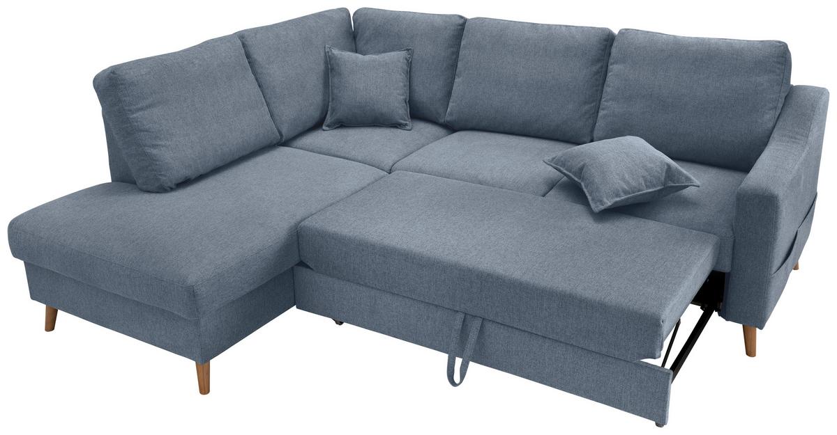 Wohnlandschaft Valentina Blau Struktur - Blau/Naturfarben, KONVENTIONELL, Holz/Textil (200/230cm) - P & B