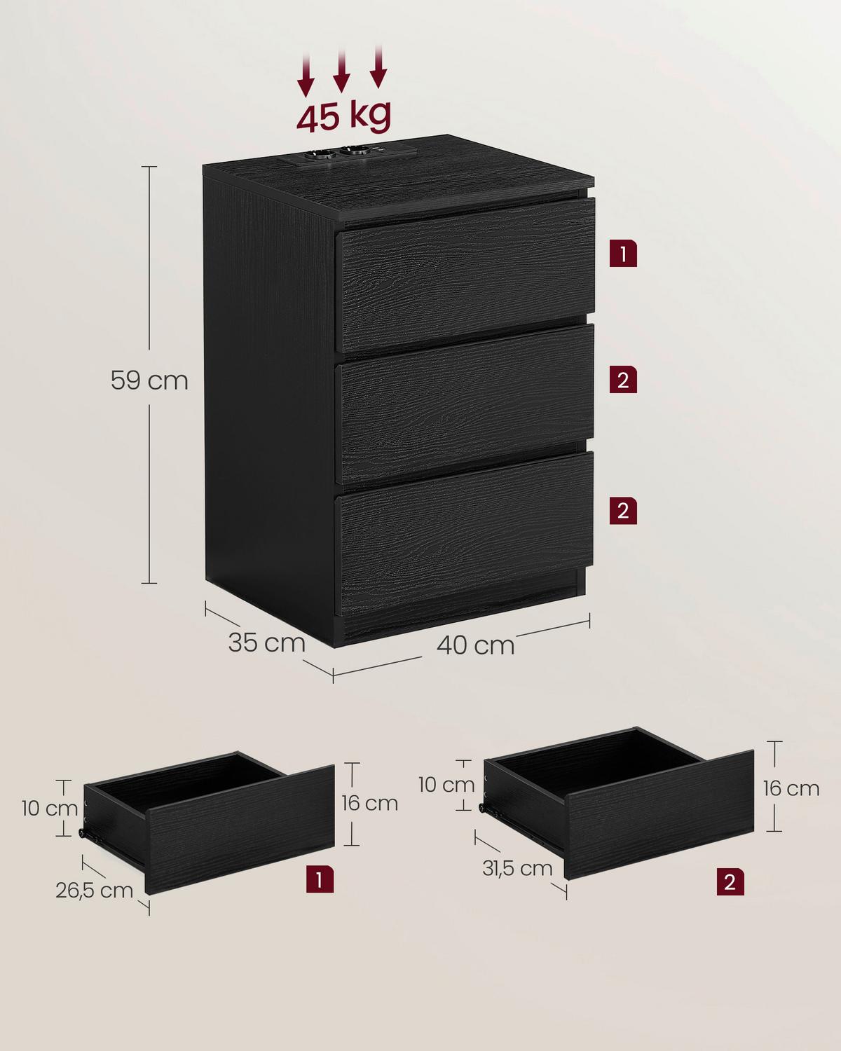 NACHTSCHRANKSET NIGHTSTAND - Schwarz, MODERN, Holzwerkstoff (40/59/35cm) - MID.YOU