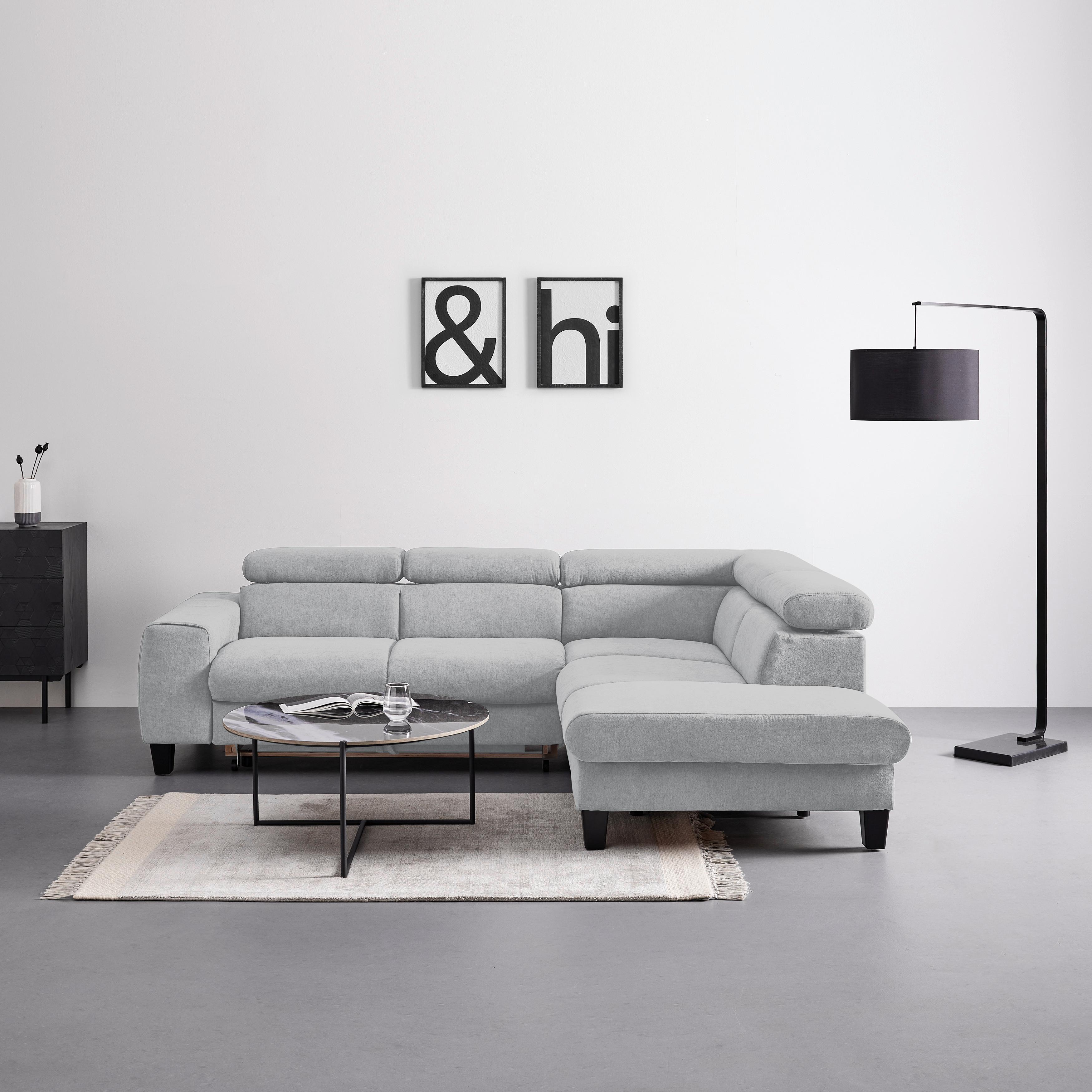 Wohnlandschaft Malibu Hellgrau mit Schlaffunktion - Hellgrau, Modern, Holz/Textil (249/88/207cm) - Bessagi Home