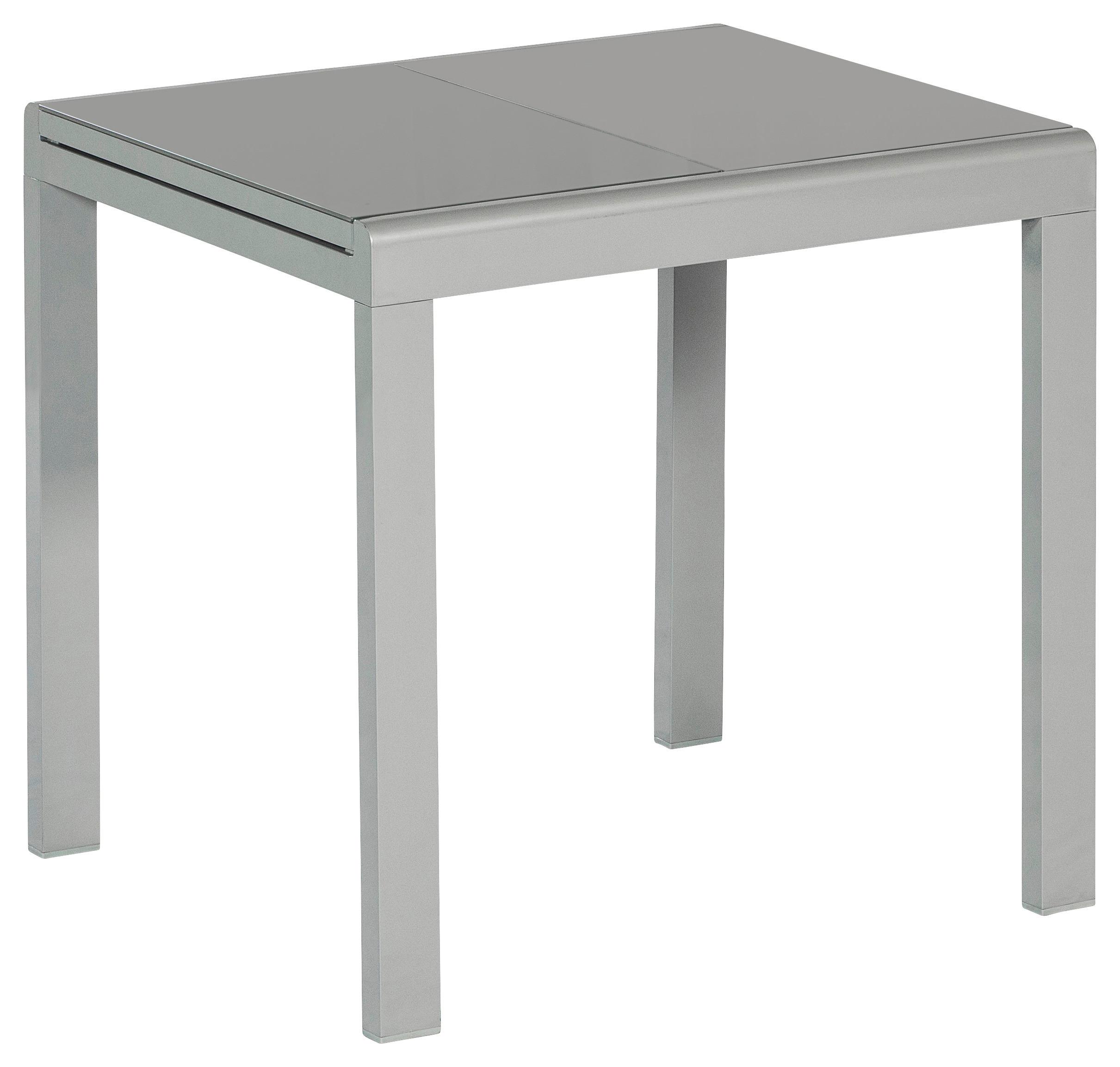 Gartentisch ausziehbar Semi Metall/Glas L: 80-120 cm - Silberfarben, KONVENTIONELL, Glas/Metall (80-120/70/75,5cm) - Gardenson