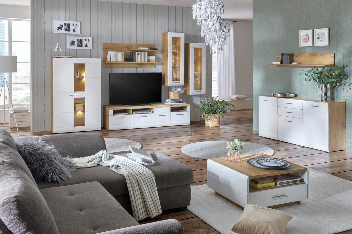 Viseća Vitrina Auris - bijela, Moderno, staklo/drvni materijal (40,3/123,4/37,1cm) - Modern Living
