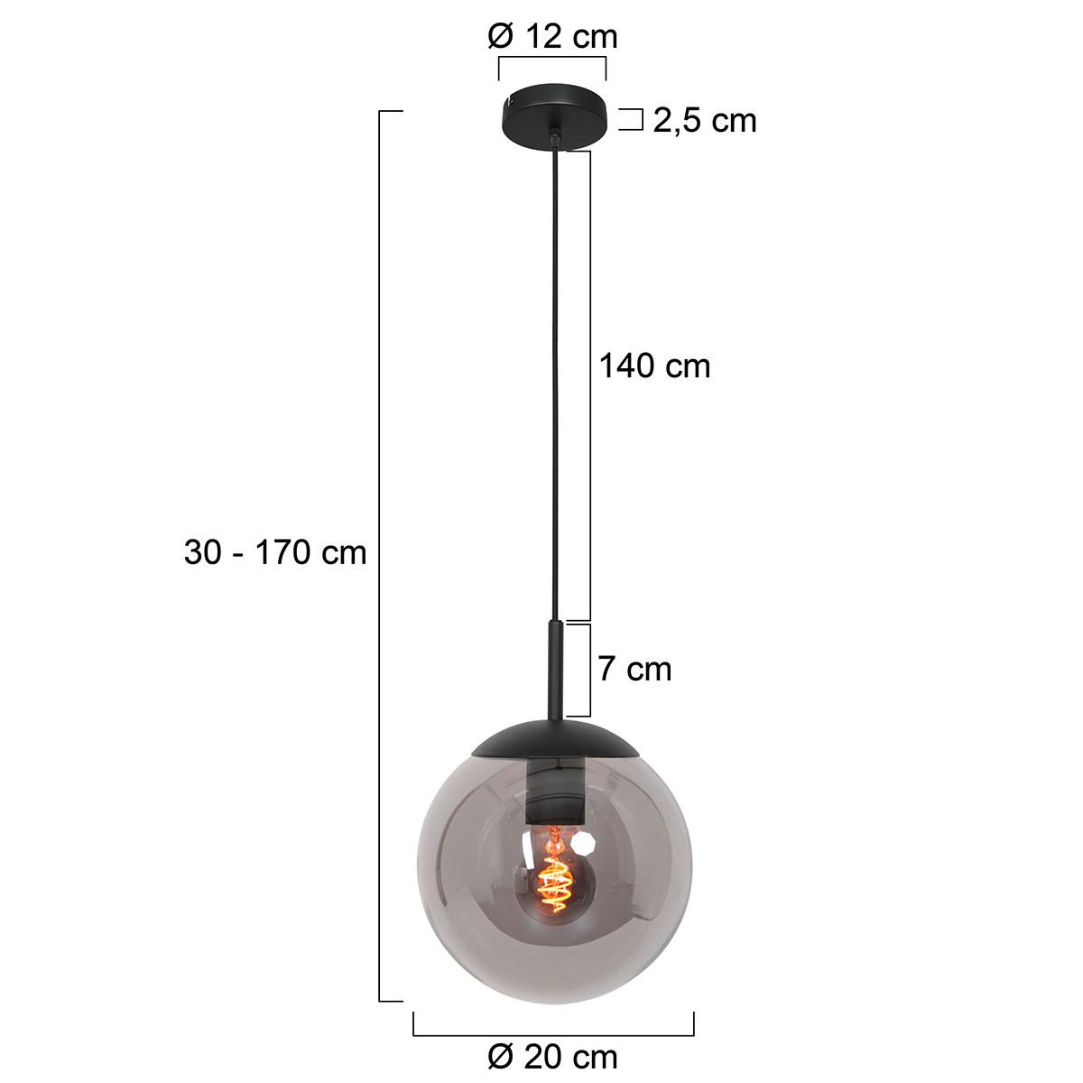 LAMPA ZWIESZANA 3496ZW BOLLIQUE - czarny, Konventionell, metal/szkło (20/30-170cm)