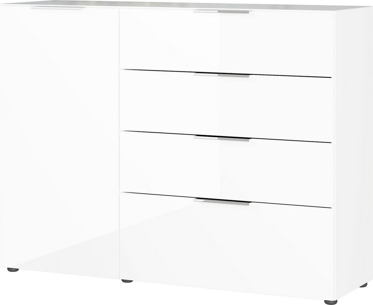 Sideboard Oakland in Weiss - Chromfarben/Weiss, Modern, Glas/Holzwerkstoff (134/102/42cm) - Premium Living