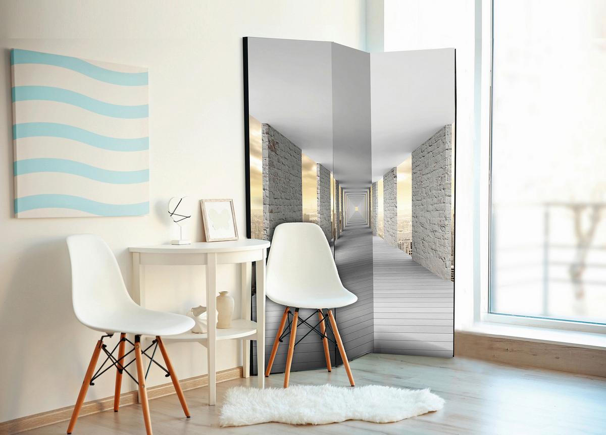 Paravan Skyward Corridor, 3-Delni, Dvostranski - sahara/bela, Basics, tekstil/les (135/172/3cm) - artgeist