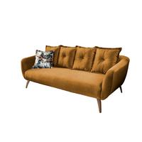 3-Sitzer-Sofa Baggio Gelb Velours - Gelb/Buchefarben, MODERN, Holz/Textil (236/94/103cm) - Livetastic