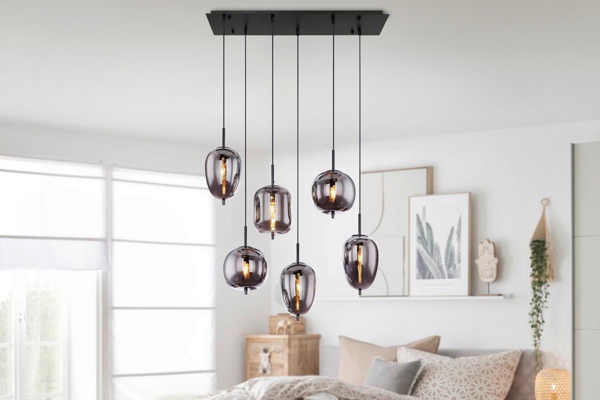 Hängeleuchte Jeanette max. 40 Watt - Schwarz, MODERN, Glas/Metall (80/34/120cm) - Premium Living