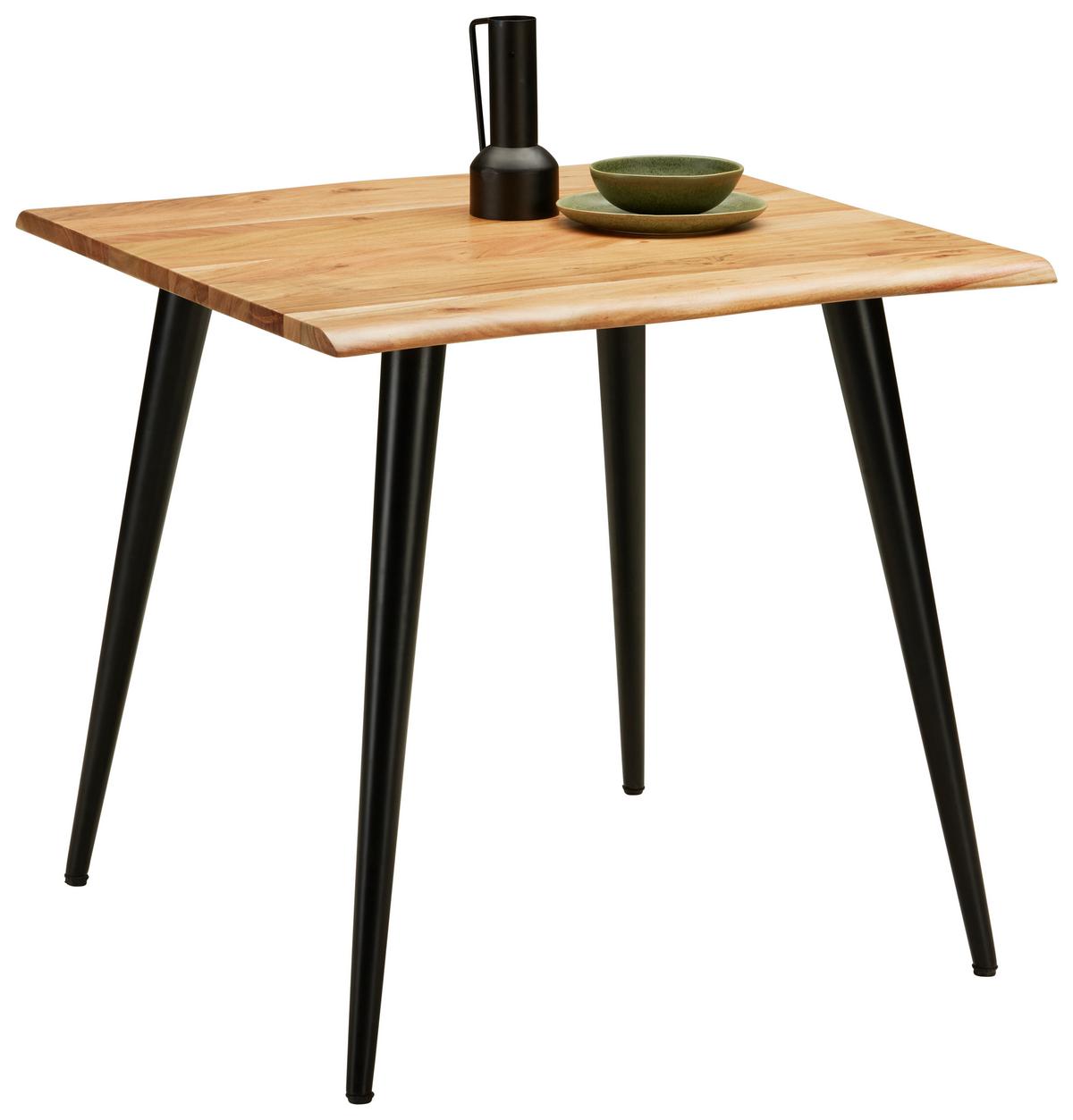 Esstisch Max Akaziefarben Echtholz ca. 80x80x76cm - Schwarz/Akaziefarben, LIFESTYLE, Holz/Metall (80/76/80cm) - Zandiara