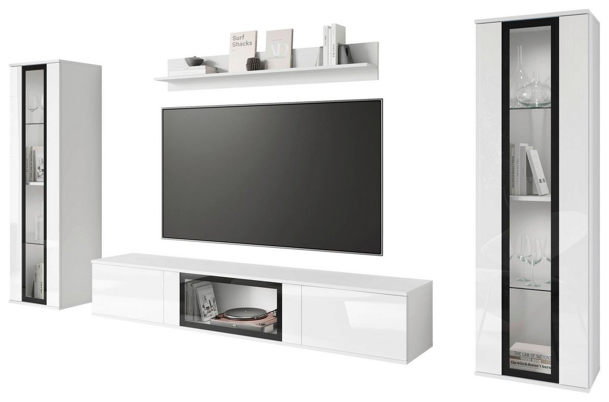 Dnevni Regal Caro, Bela, Osvetlitev, 4-Delni - črna/bela, Trend, umetna masa/steklo (262/141,9/33cm) - Livetastic