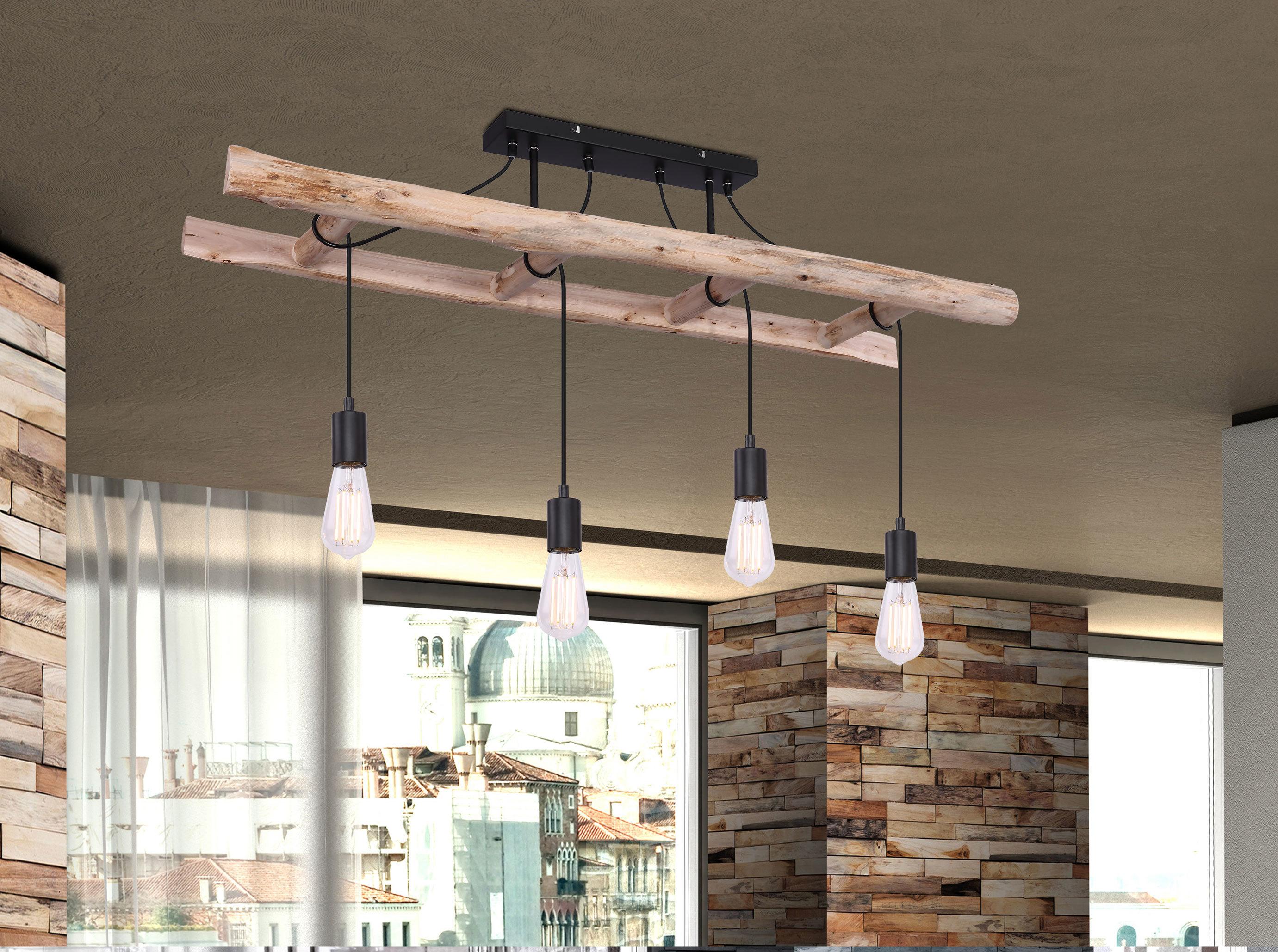 Deckenleuchte Irmgard max. 60 Watt - Schwarz/Naturfarben, Natur, Holz/Metall (115/30/80cm) - Globo
