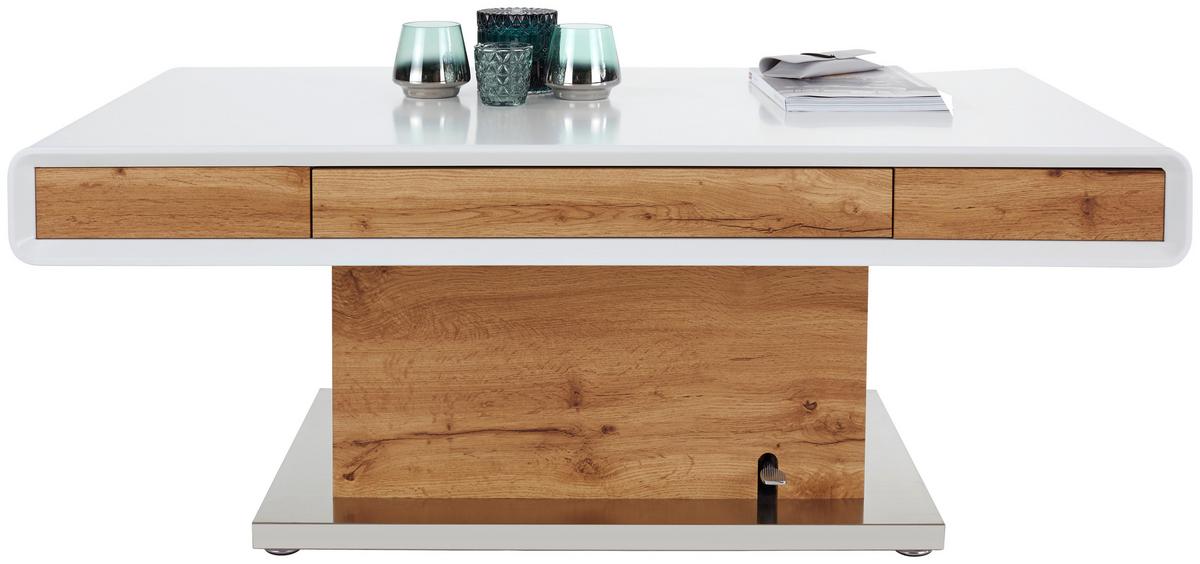 Klubska Miza Kopenhagen, Hrast, Bela, Nastavljiva - barve nerjavečega jekla/barve hrasta, Moderno, kovina/leseni material (130/49-78/70cm)