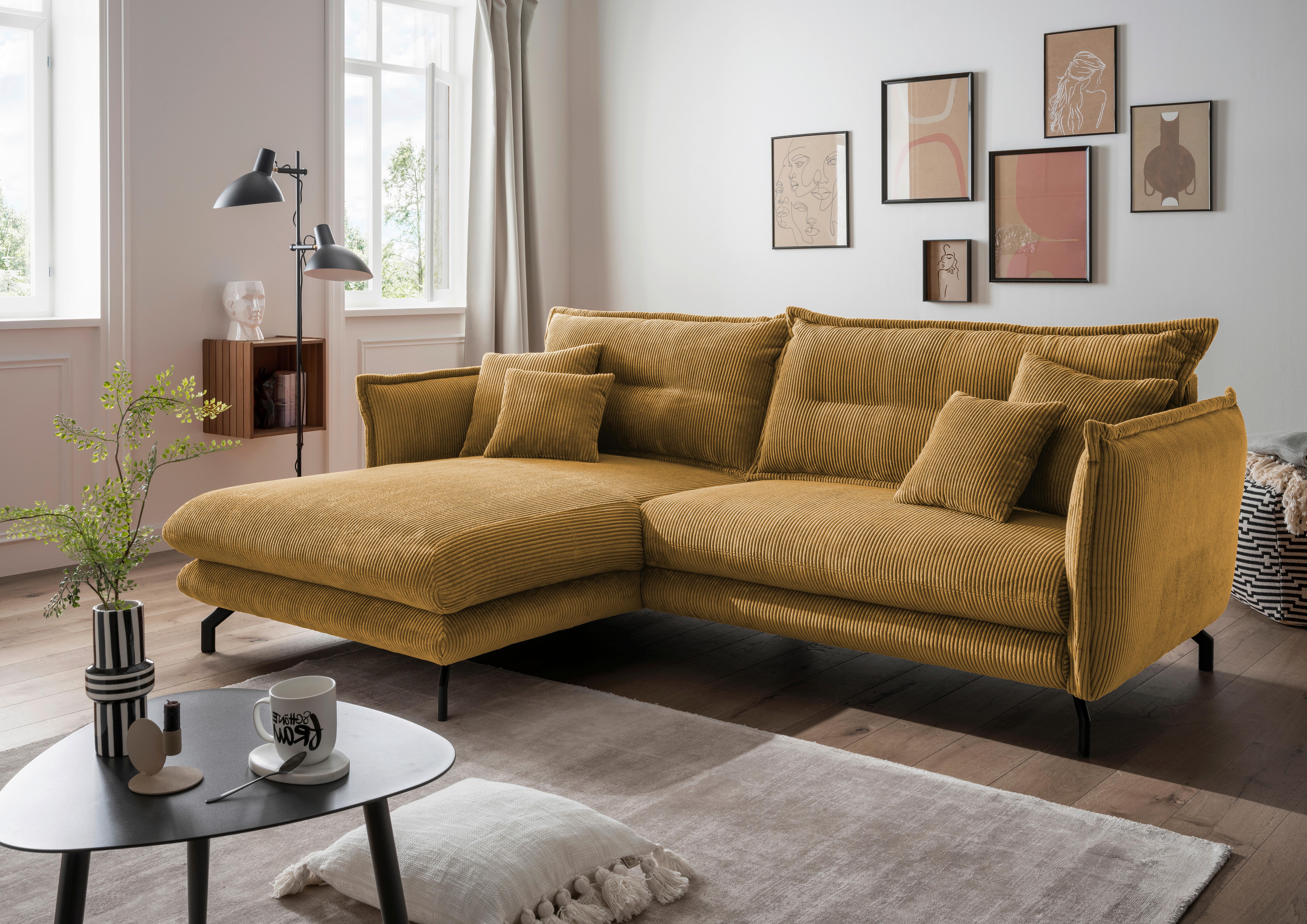 Wohnlandschaft Lava Goldfarben Cord - Goldfarben/Schwarz, MODERN, Textil/Metall (180/255cm) - Livetastic