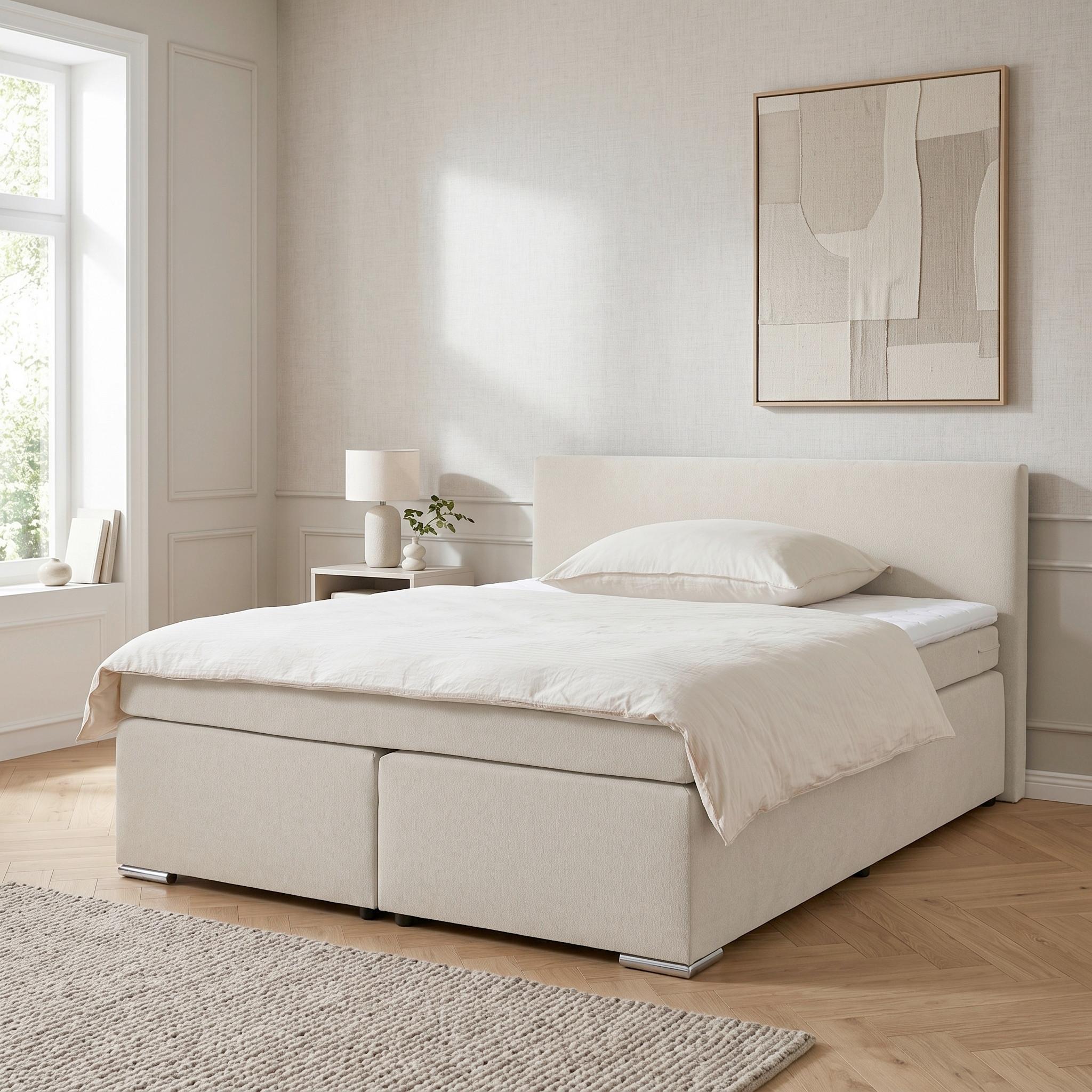 Boxspringbett Mira 2 Perlmutt ca. 180x200 - Chromfarben/Perlmutt, MODERN, Holz/Kunststoff (180/200cm) - Based