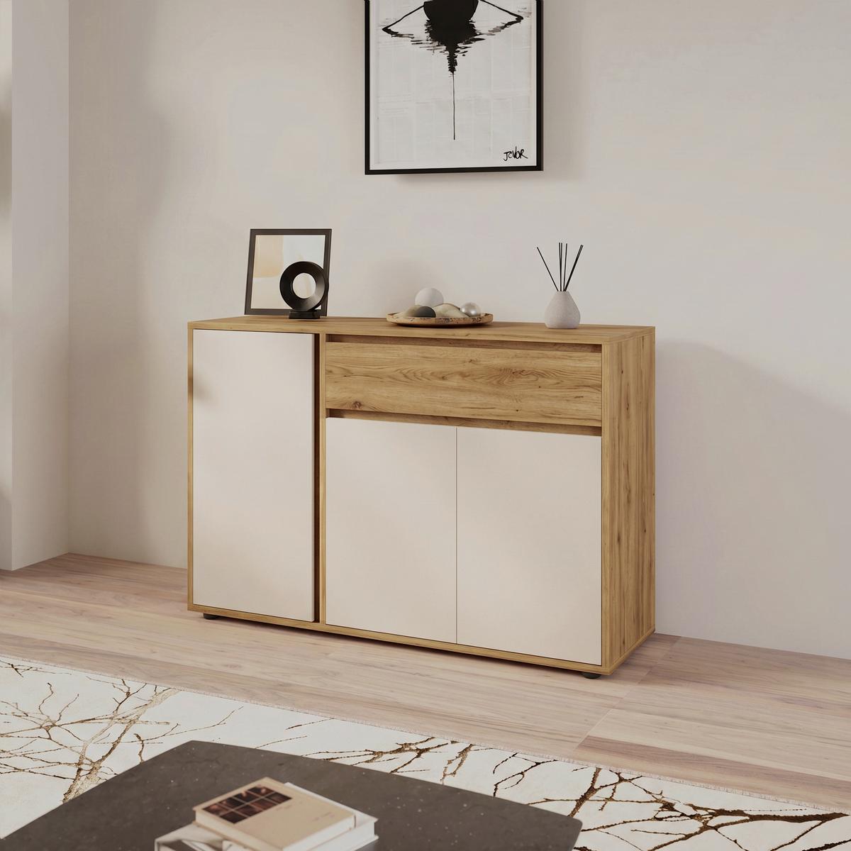 Comodă cu uși CANEVA - cașmir/stejar Artisan, Modern, material pe bază de lemn (128/86/40,3cm) - Modern Living