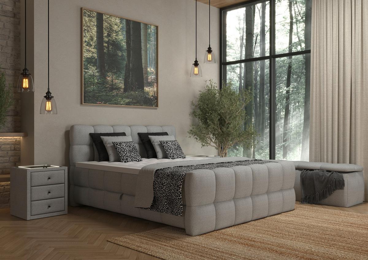 Boxspring Krevet Brisbane - svijetlo siva/crna, Trend, drvni materijal/drvo (180/200cm) - Premium Living
