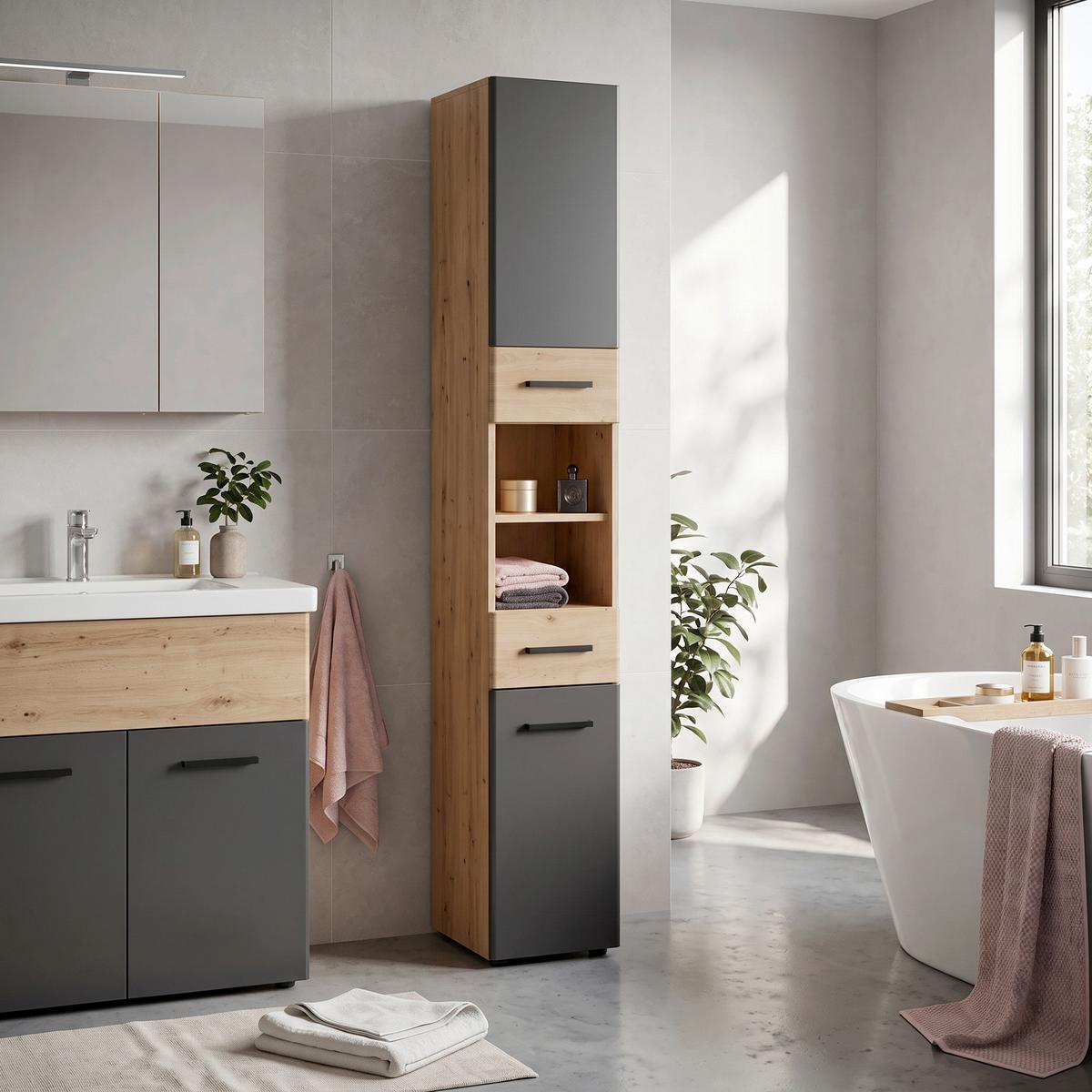 Visoki Element Calvi - siva/boje hrasta, Moderno, drvni materijal/plastika (30/190/30cm) - Mömax