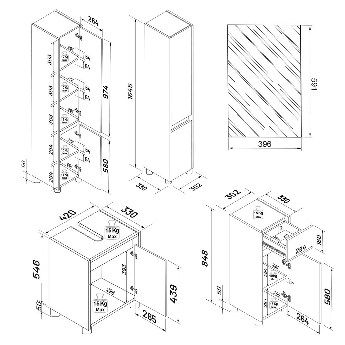 Badezimmer Cosila - Honigeiche/Anthrazit, Trend, Holzwerkstoff/Kunststoff (112cm) - MID.YOU