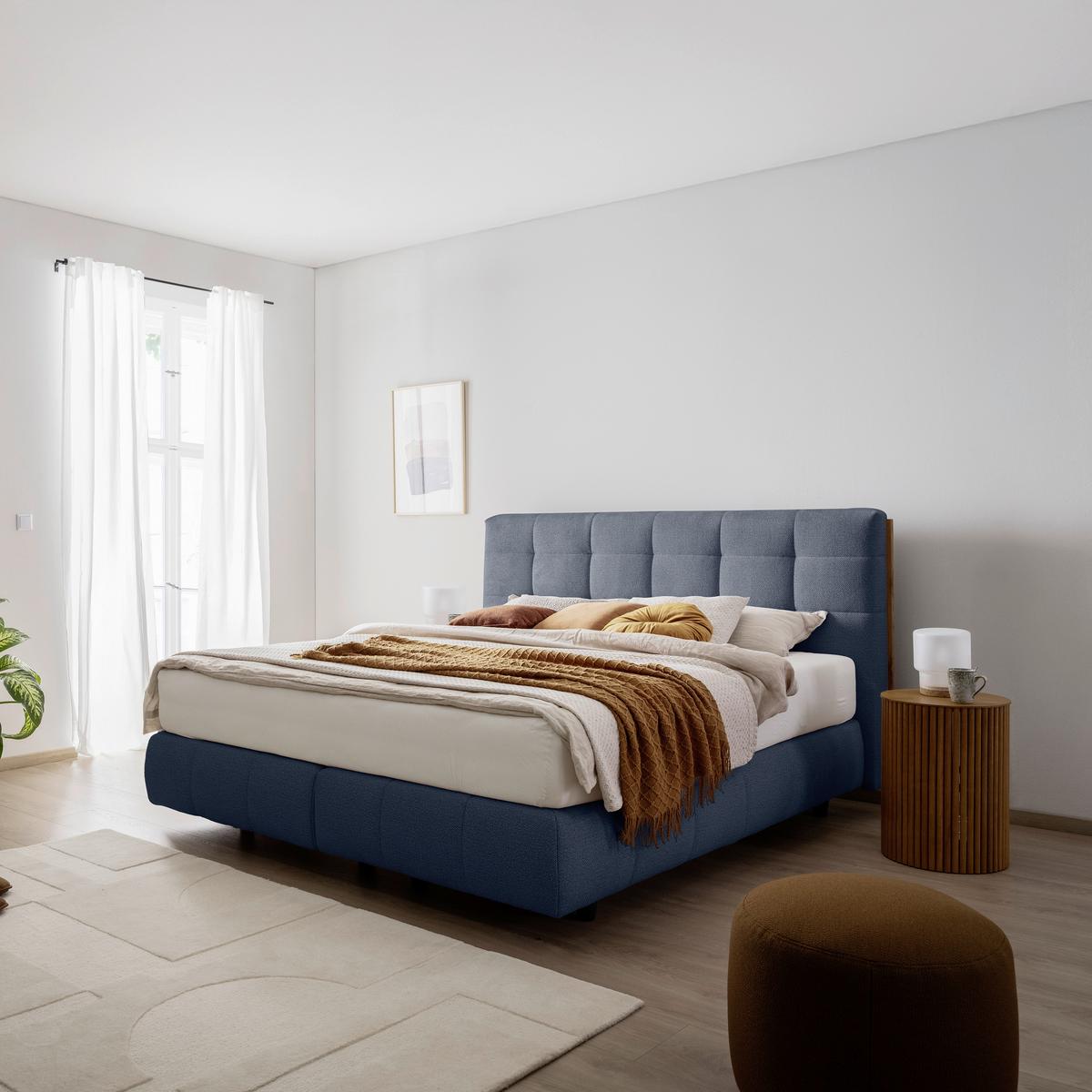 Boxspringbett Lavenito Dunkelblau ca. 200x200cm - Schwarz/Dunkelblau, KONVENTIONELL, Textil (200/200cm) - Premium Living