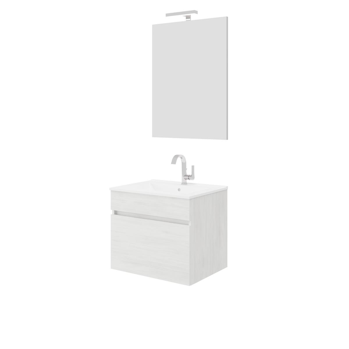 Mobilier de baie Bogota - alb/stejar Bianco, Basics, ceramică/material pe bază de lemn (61/133/46,5cm)