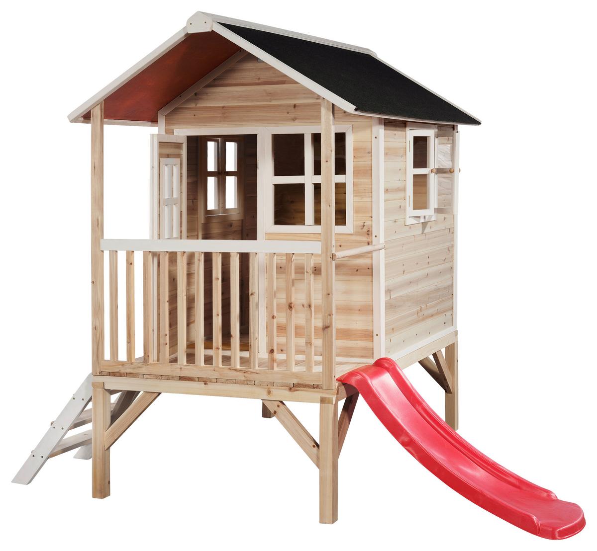 Igralna Hišica Exit Loft 300, Naravne Barve - rdeča/bukev (jedrovina), Konvencionalno, les (369/190/215cm) - EXIT Toys