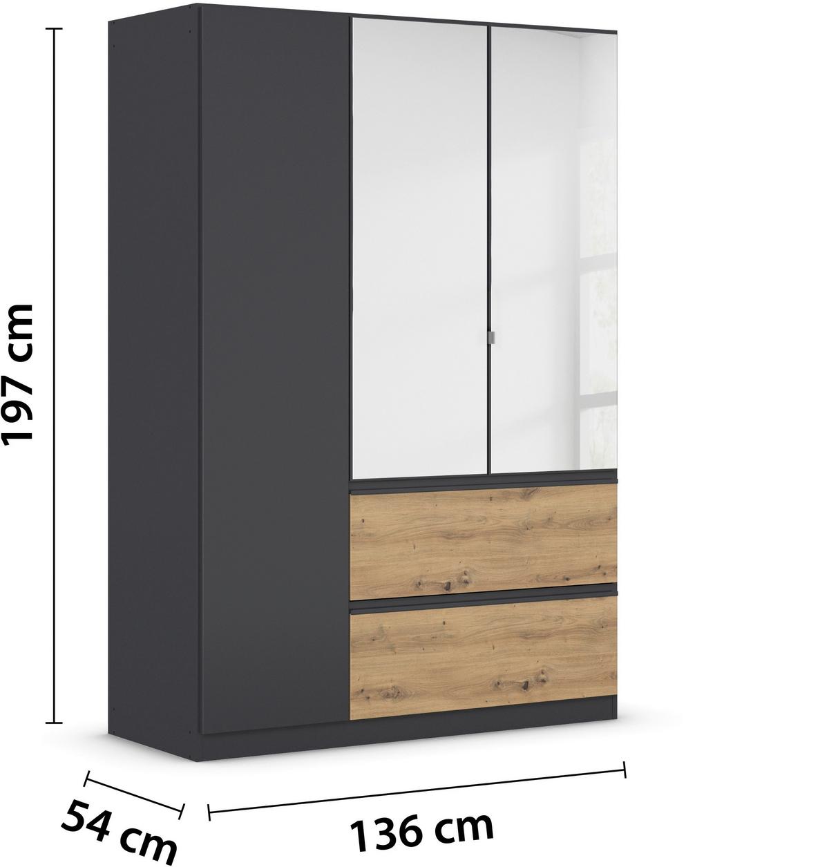 Omara S Klasičnimi Vrati Costa, Siva, Barva Hrasta - siva/hrast artisan, Moderno, leseni material (136/197/54cm) - Rauch Möbel