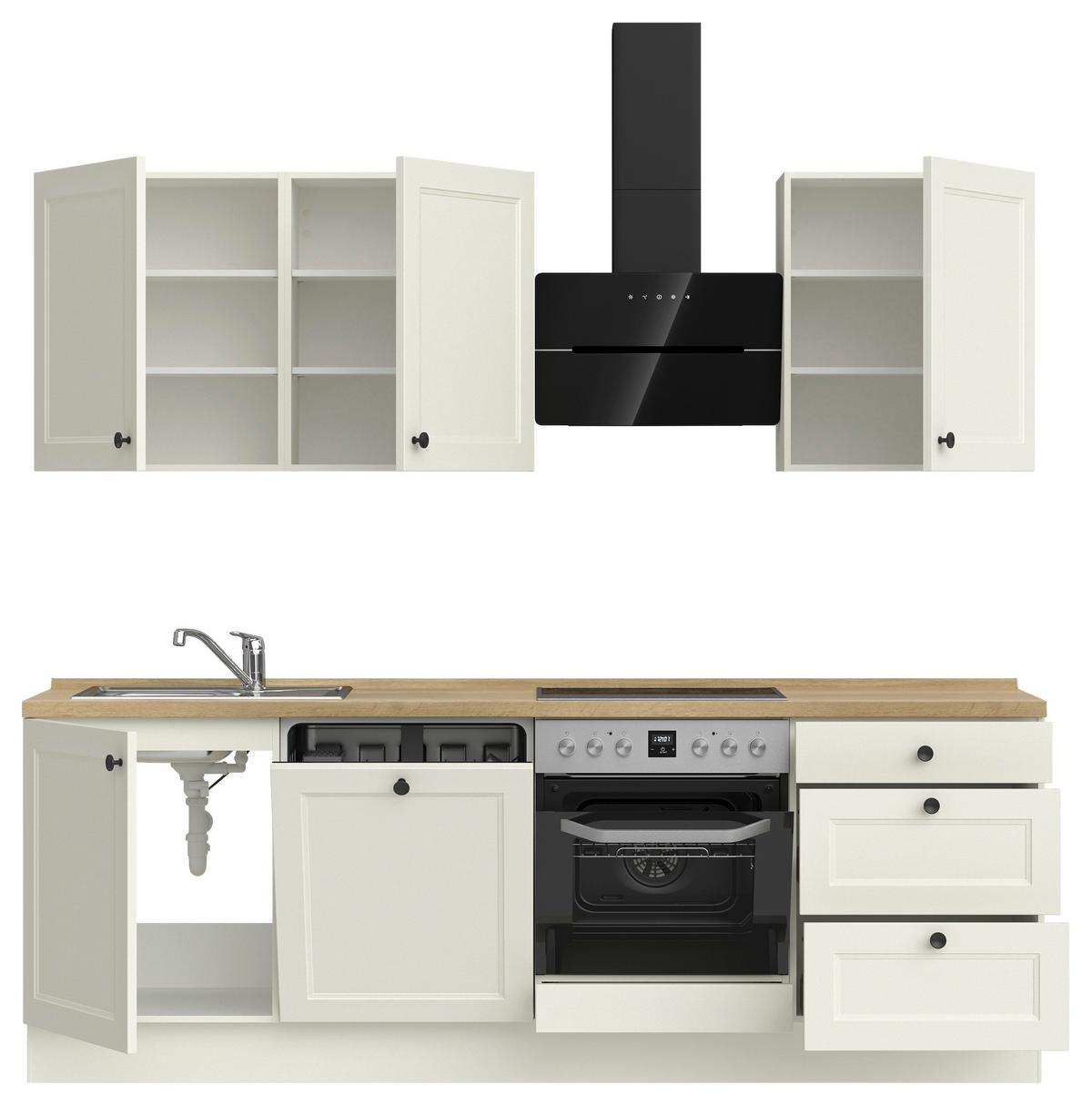 Küchenblock Cascada High m. Geräten Weiß - Eichefarben/Schwarz, MODERN, Holzwerkstoff/Metall (240cm) - Nobilia