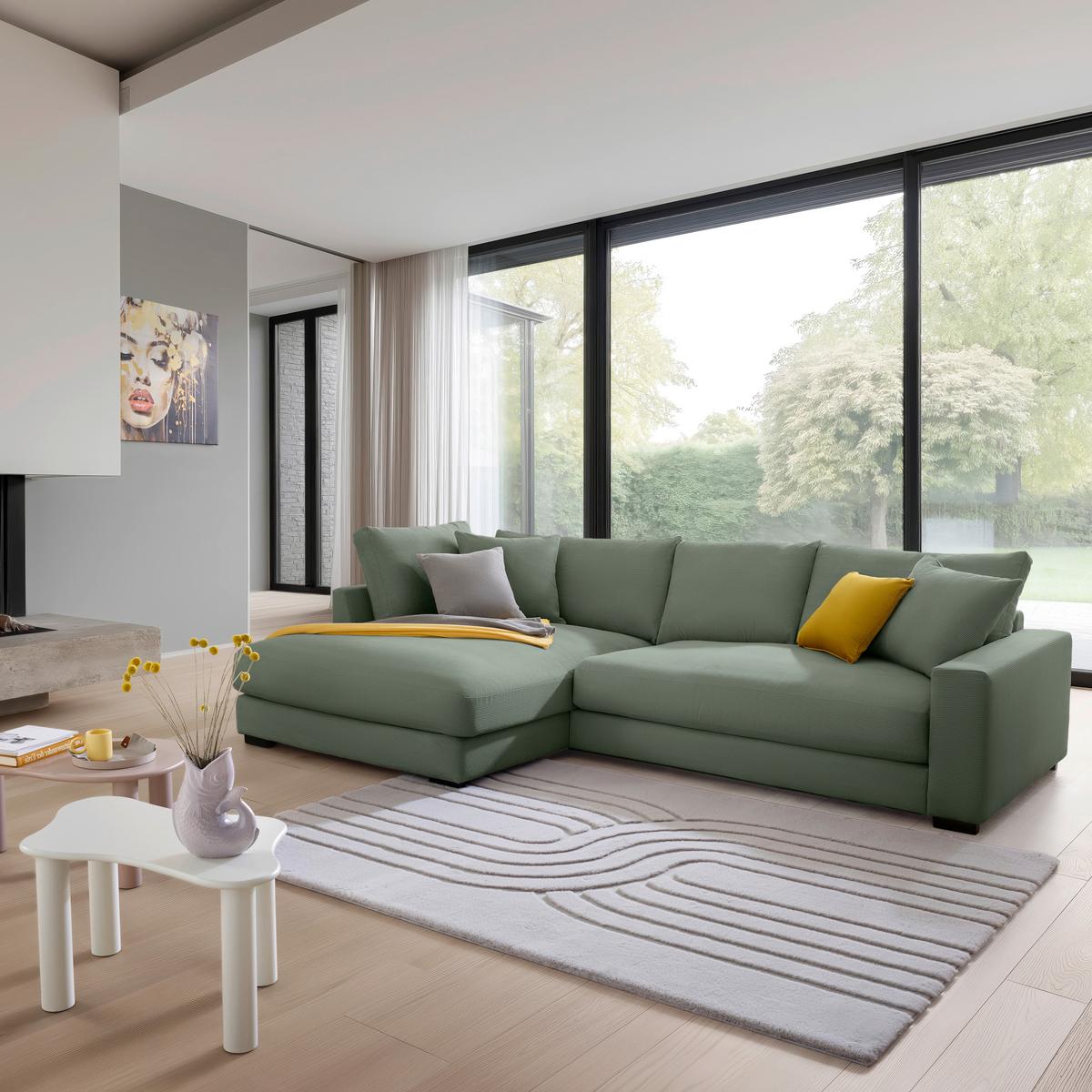 Ecksofa Pedro Hellgrün - Schwarz/Hellgrün, MODERN, Kunststoff/Textil (190/300cm) - Mömax