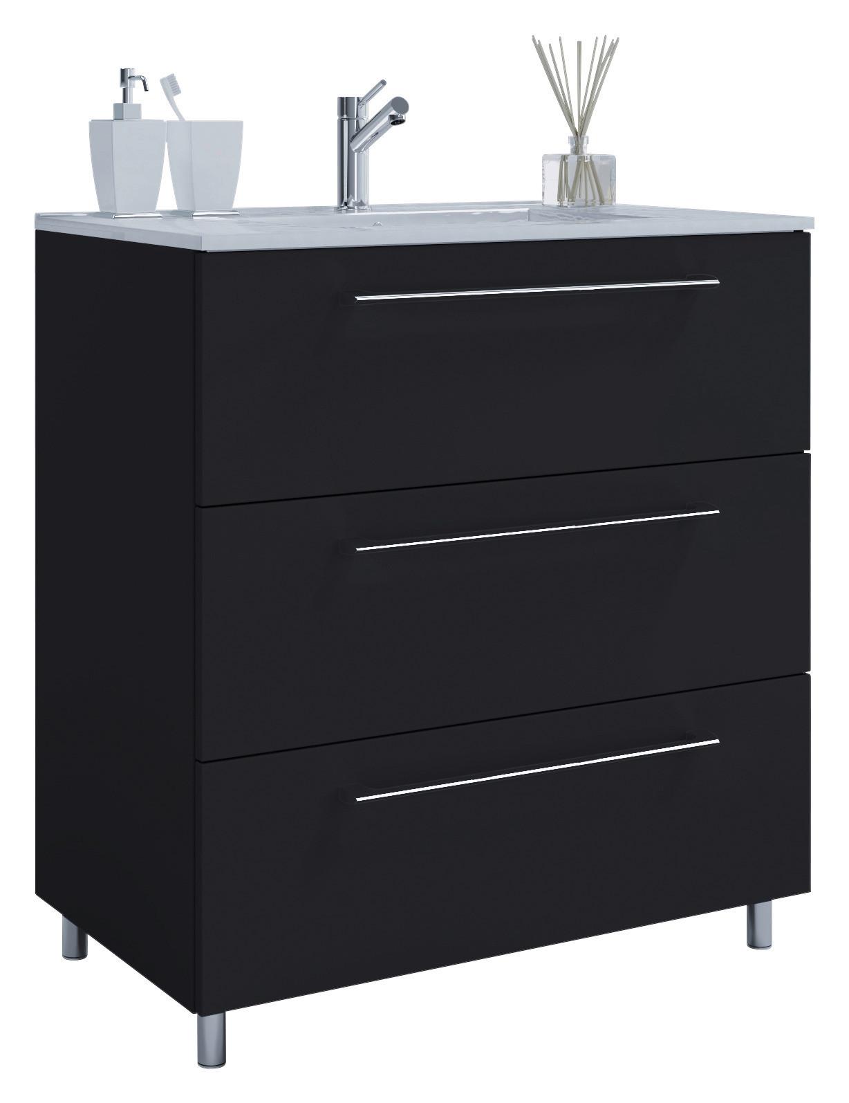 Kombiniran Umivalnik Schubo, Črna - črna/bela, Moderno, kovina/leseni material (80cm) - MID.YOU