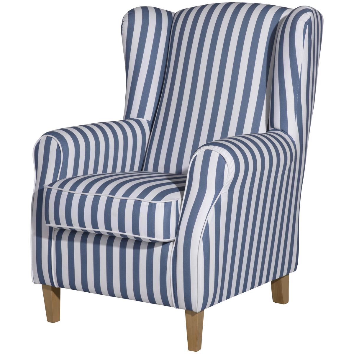 Ohrensessel ''Lorris'', Blau/Weiß - Blau/Eichefarben, KONVENTIONELL, Holz/Textil (77/103/86cm) - Max Winzer