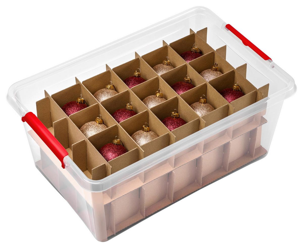 Box mit Deckel Xmas Rot/Transparent für 43 Kugeln - Transparent/Rot, KONVENTIONELL, Karton/Kunststoff - Mömax