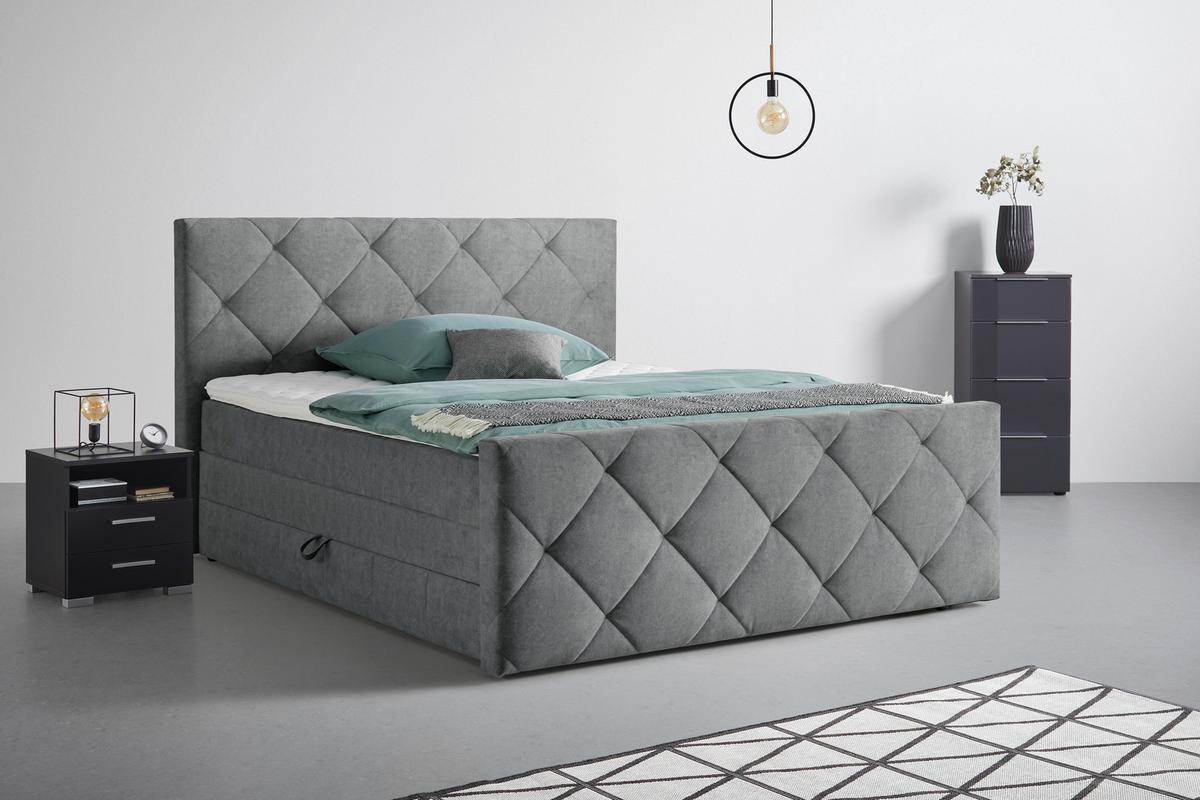 Boxspringbett Adele Grau ca. 160x200cm - Grau, Konventionell, Holz/Holzwerkstoff (160/200cm) - Mömax
