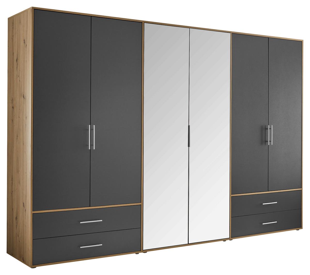 Șifonier VELAS - grafit/stejar Artisan, Konventionell, sticlă/material pe bază de lemn (305/207/58cm) - Modern Living