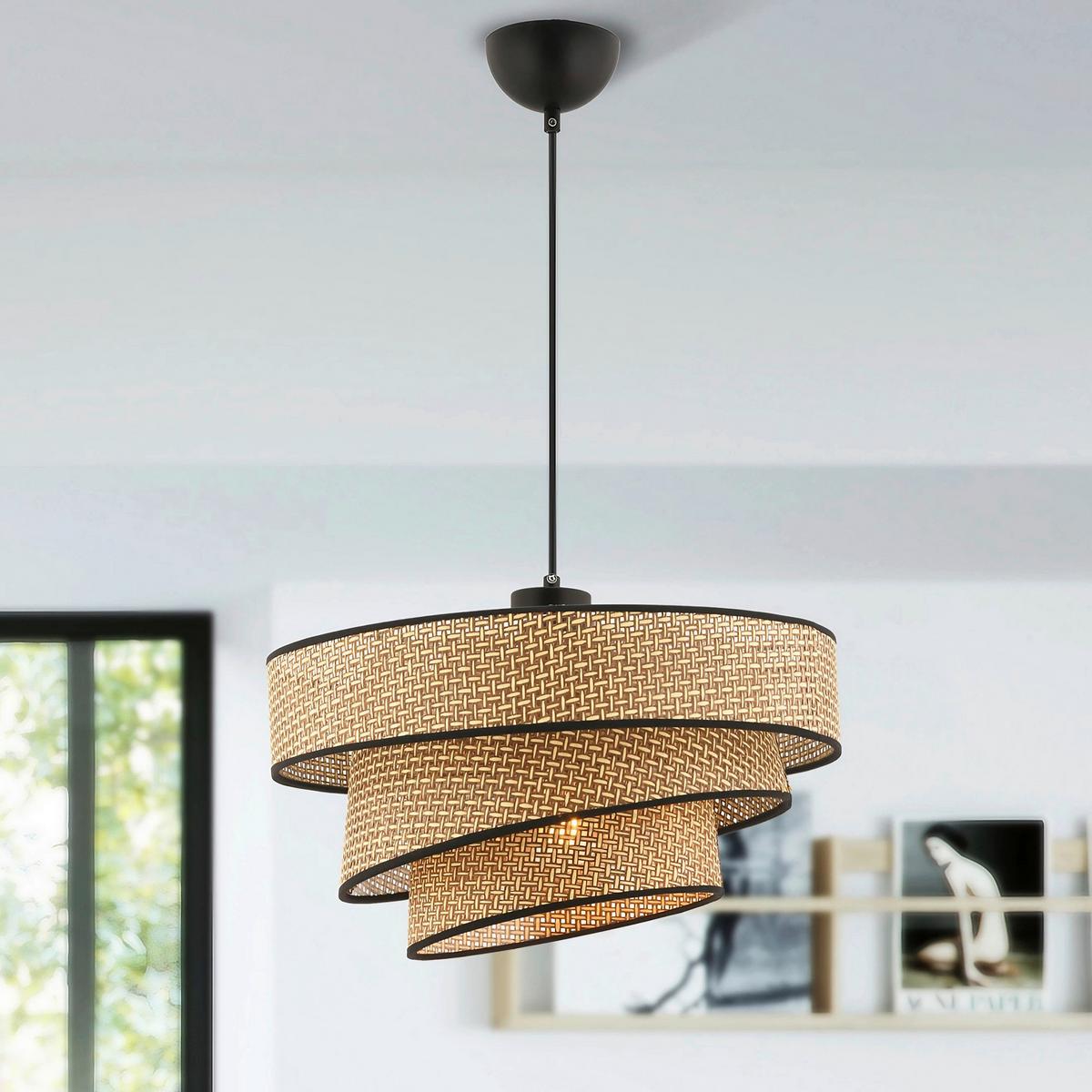 LAMPA WISZĄCA COUPER HAZERAN - BEIGE, BLACK - beżowy/czarny, Design, metal/tkanina (40/72cm) - P & B
