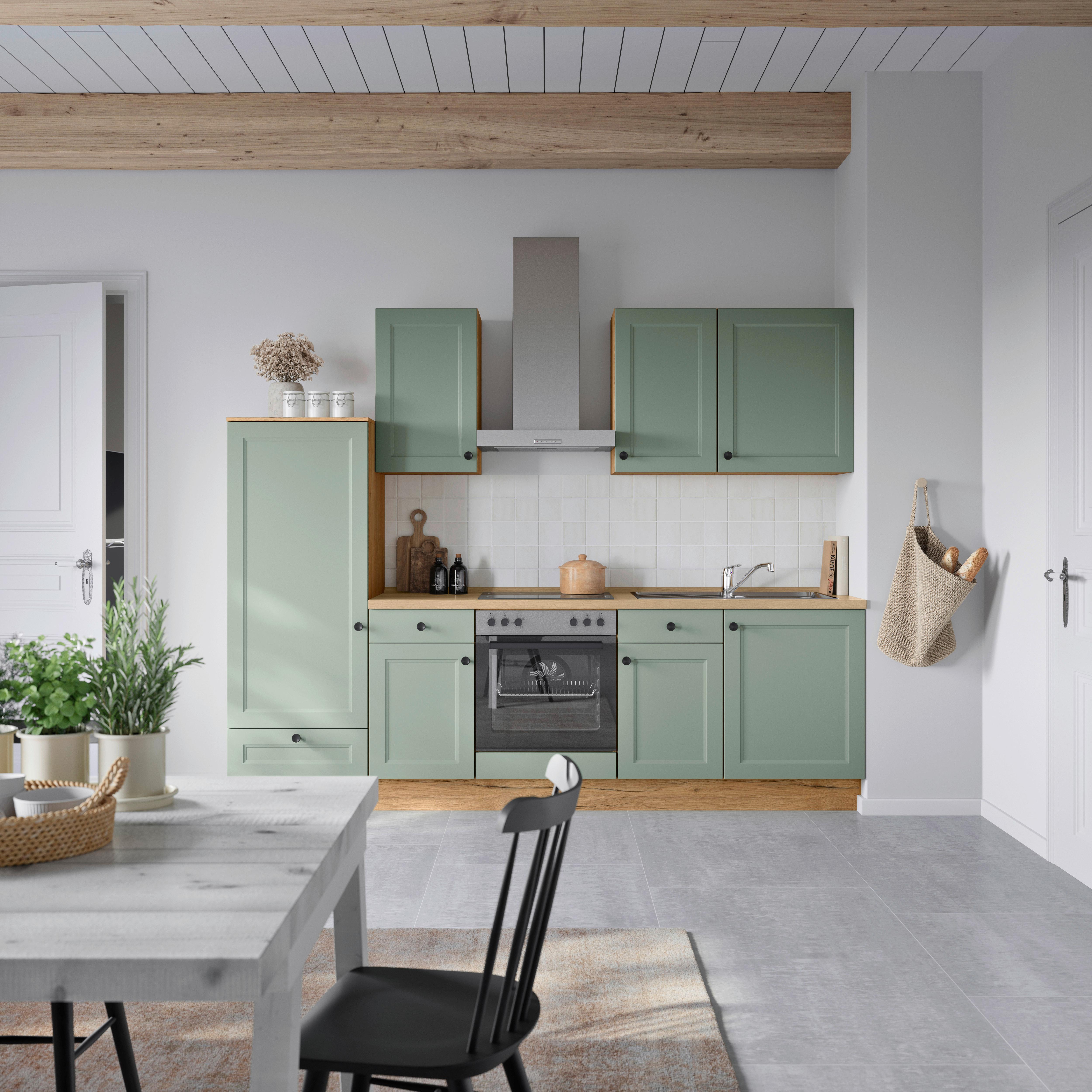 Küchenblock Cascada Low m. Geräten Grün - Eichefarben/Schwarz, MODERN, Holzwerkstoff/Metall (270cm) - Nobilia