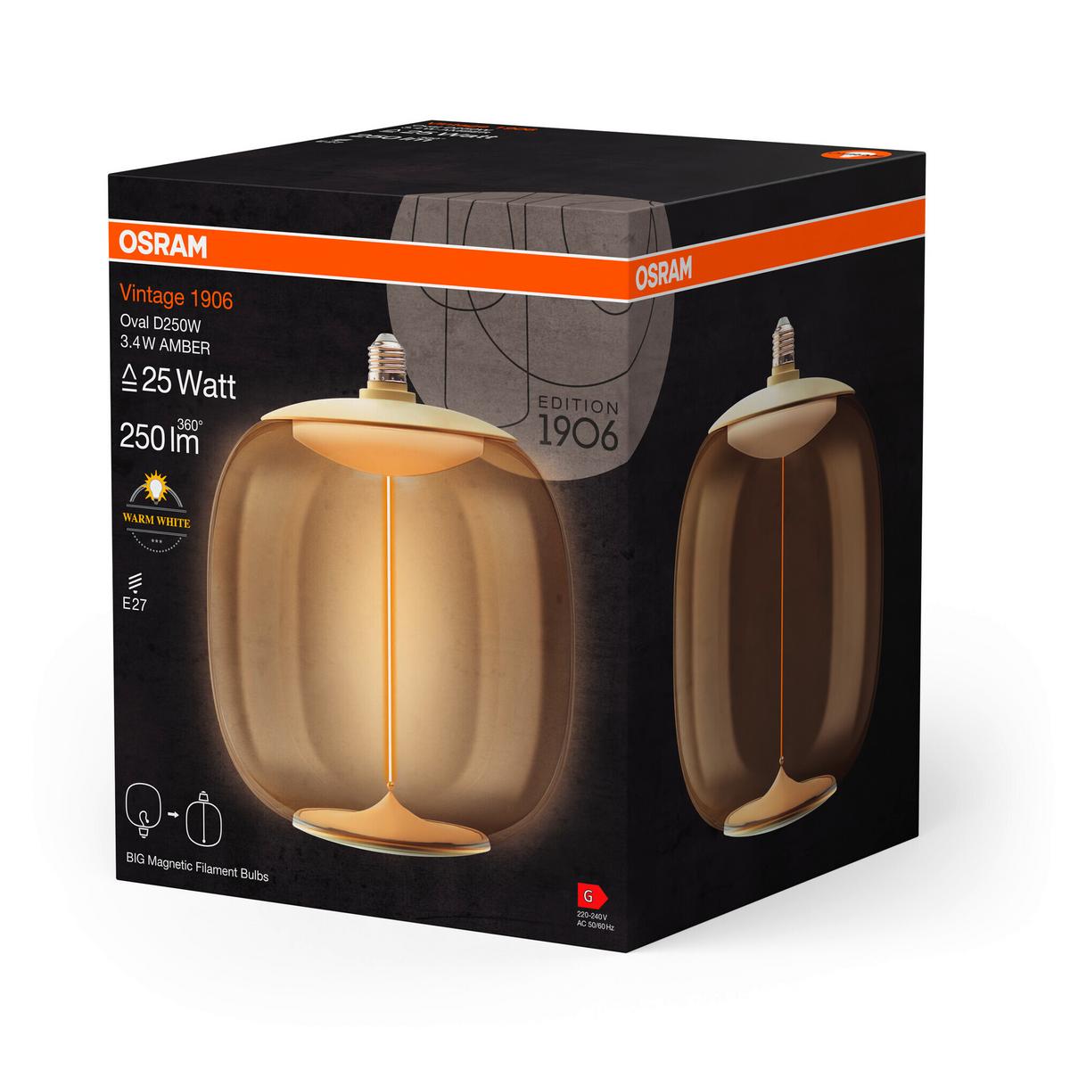 ŻARÓWKA LED VINTAGE 1906 BIG OVAL 25 FILAM - kolor bursztynowy, Konventionell, tworzywo sztuczne (25/30cm) - Ledvance