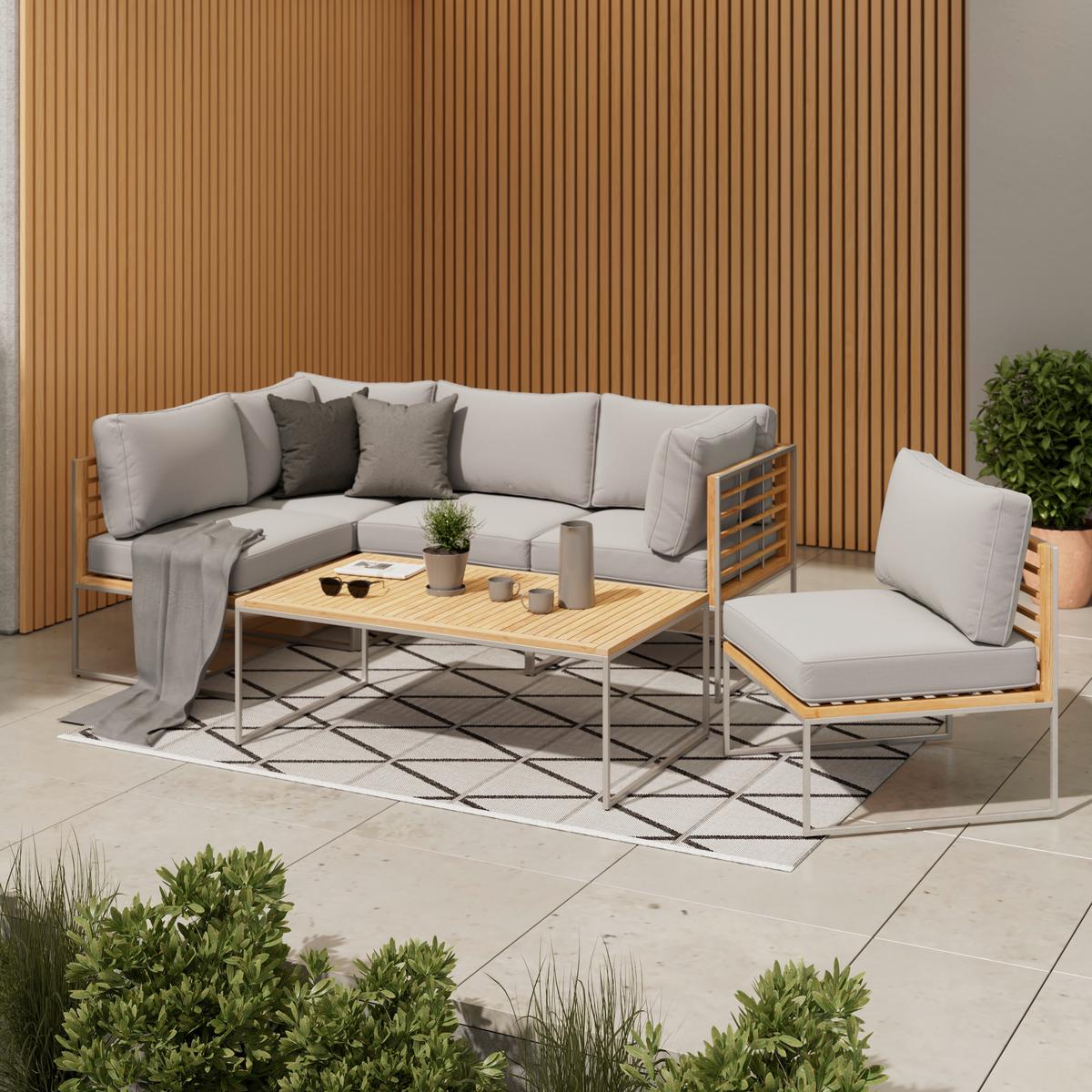 KOMPLET MEBLI TARASOWYCH TEAKLINE - beżowy/kolor stalowy, Modern, metal/tkanina - Ambia Garden