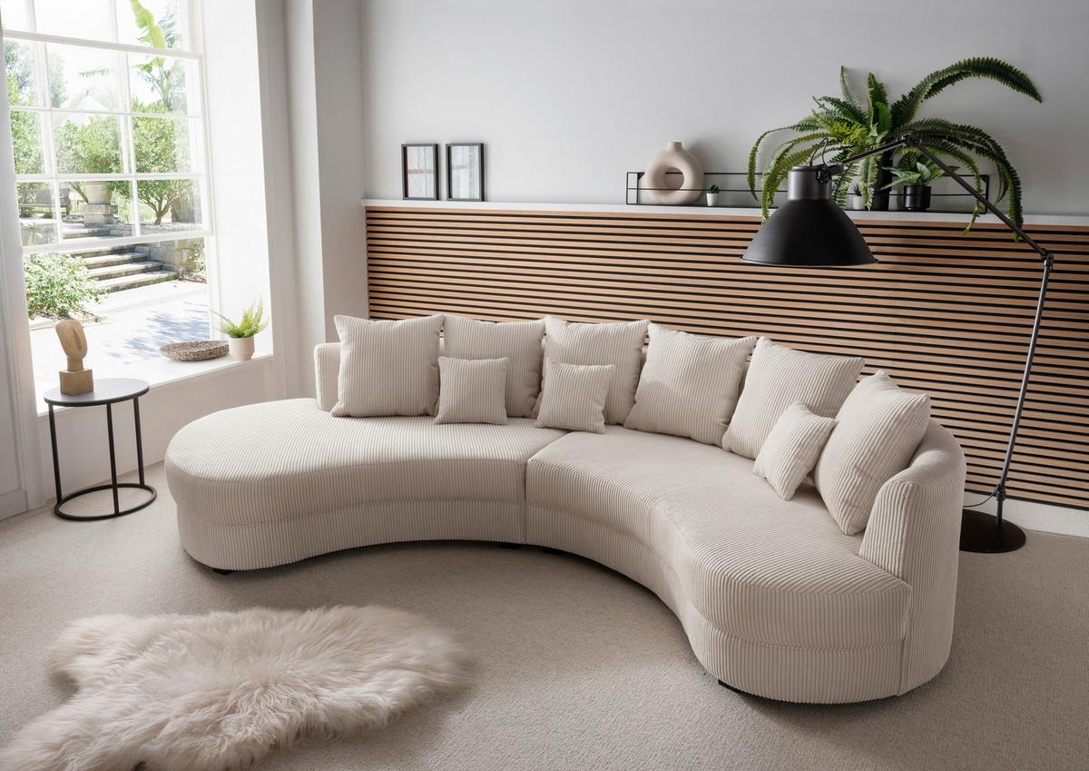Wohnlandschaft Limoncello m. Hocker ca. 160x300 cm Beige - Beige/Schwarz, Design, Kunststoff/Textil (160/300cm) - Livetastic