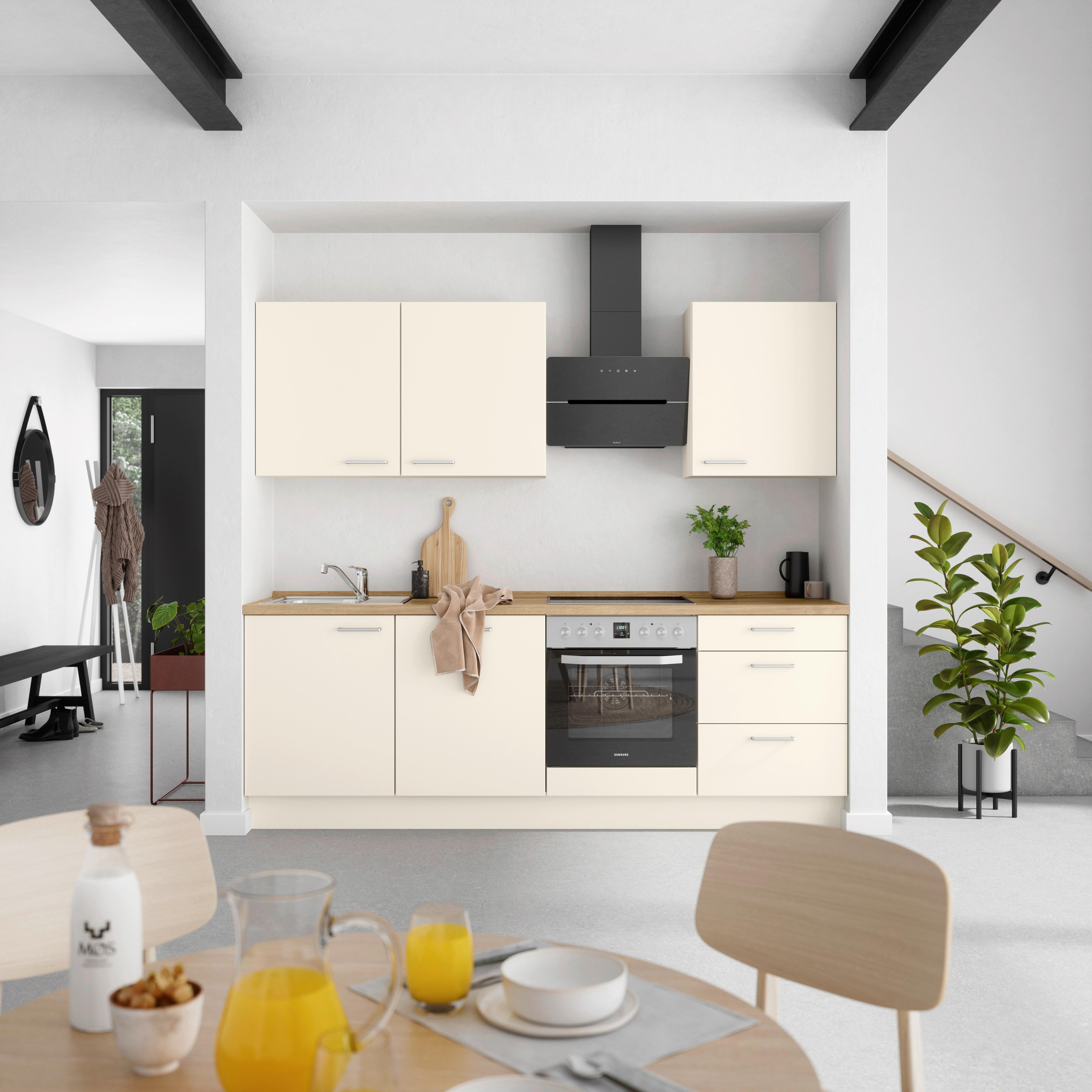 Küchenblock Touch High m. Geräten Magnolie - Edelstahlfarben/Eichefarben, MODERN, Holzwerkstoff/Metall (240cm) - Nobilia