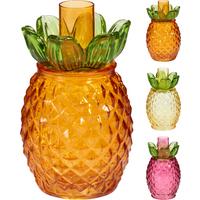 Gyertyatartó Ananas - pink/sárga, Design, üveg (7,5/13cm)