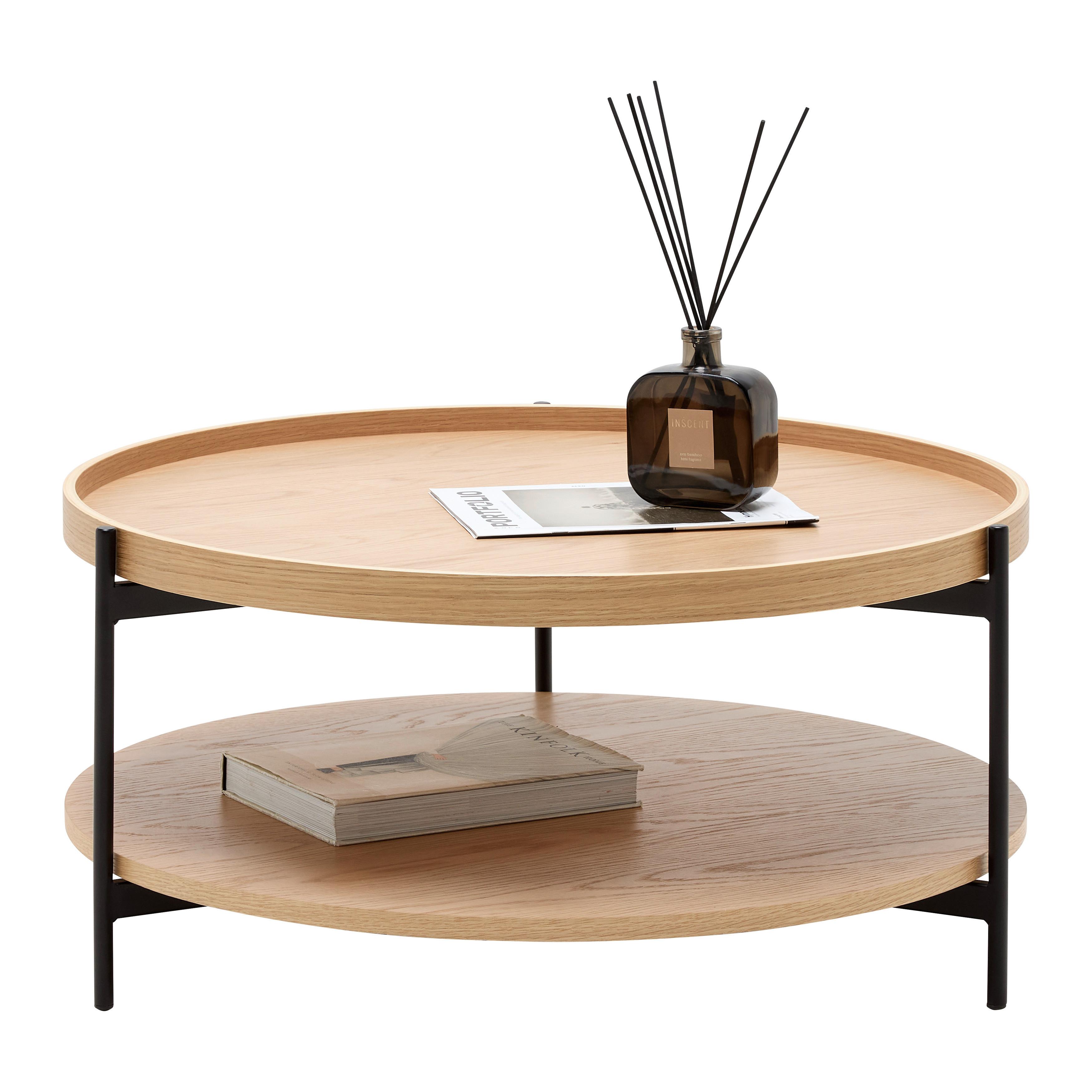 Dohányzóasztal Kerek Plate - natúr színű/fekete, Modern, faalapú anyag/fém (80/40/80cm) - Mömax