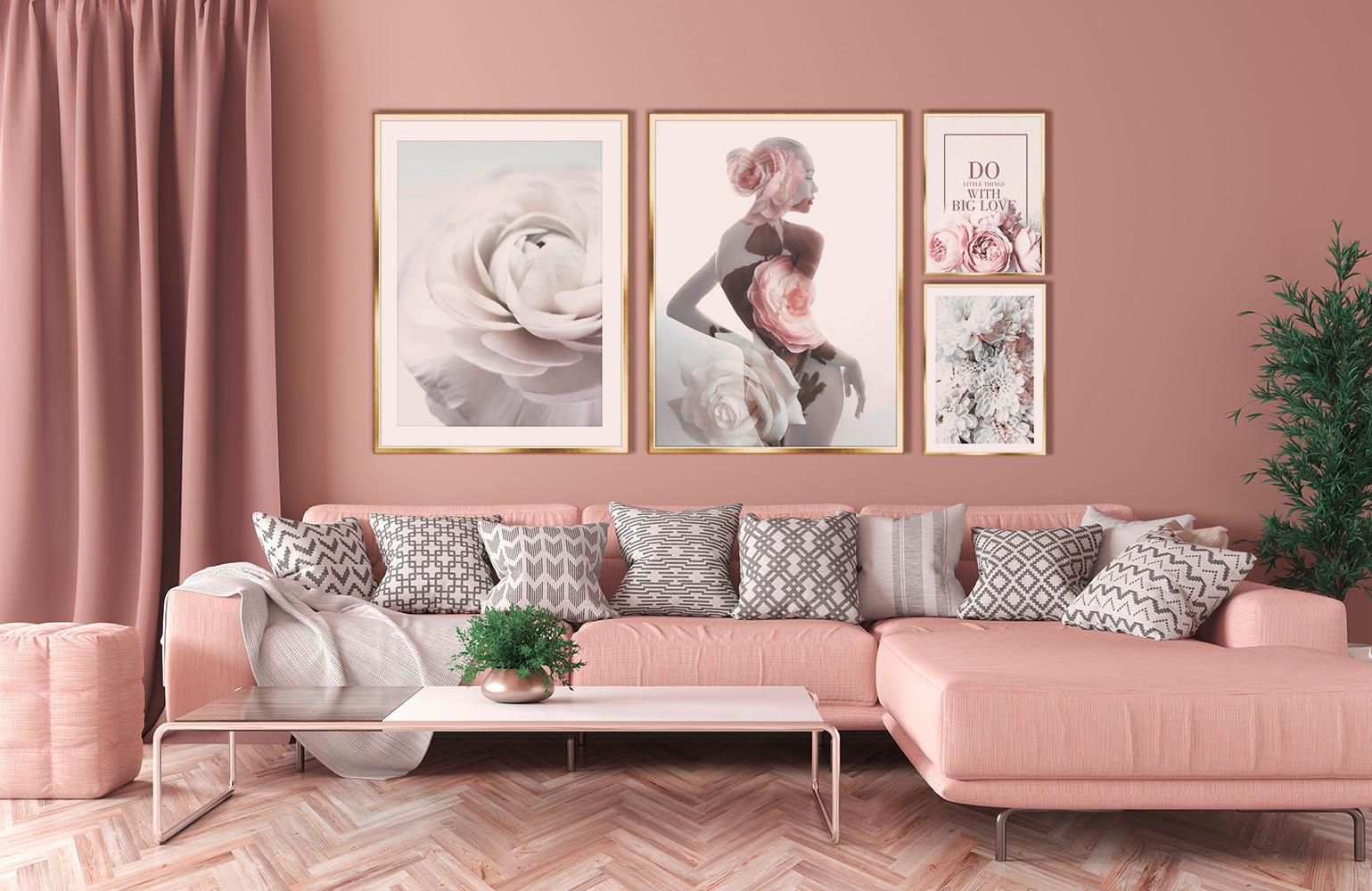 Bild Image in Rosa/Gold ca. 30x40cm - Goldfarben/Rosa, Holzwerkstoff/Papier (30/40cm) - Modern Living