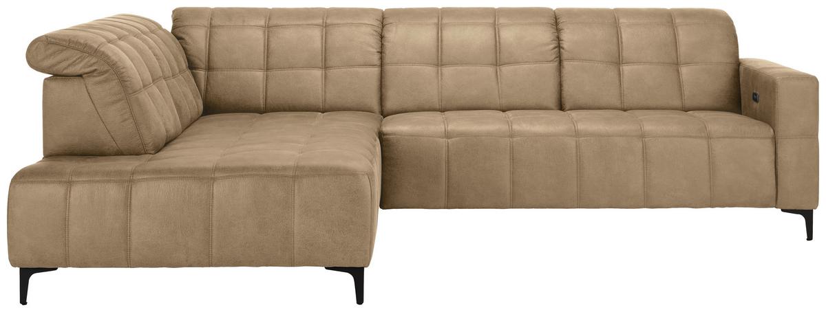 Ecksofa Panama links Beige - Beige/Schwarz, KONVENTIONELL, Textil/Metall (216/89-102/304cm) - Premium Living