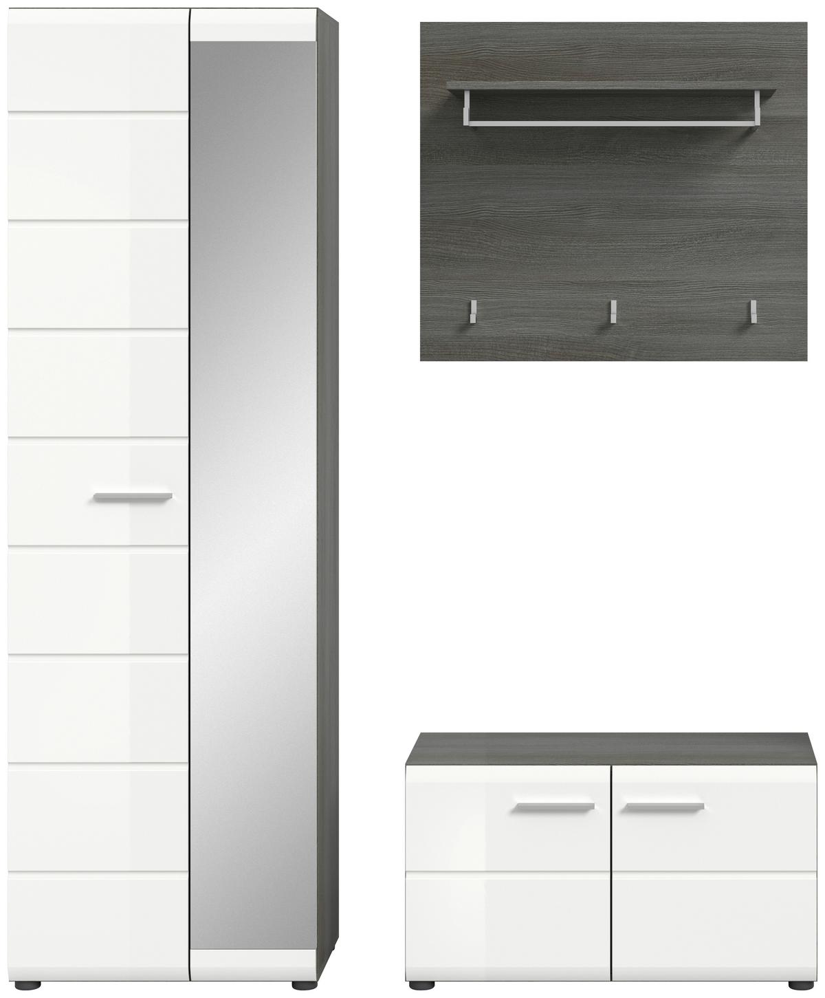 Garderobe Salsa 3-tlg. ca. 155x192x37 cm Weiß/Rauchs. - Weiß Hochglanz, Design, Holzwerkstoff (155/192/37cm) - MID.YOU