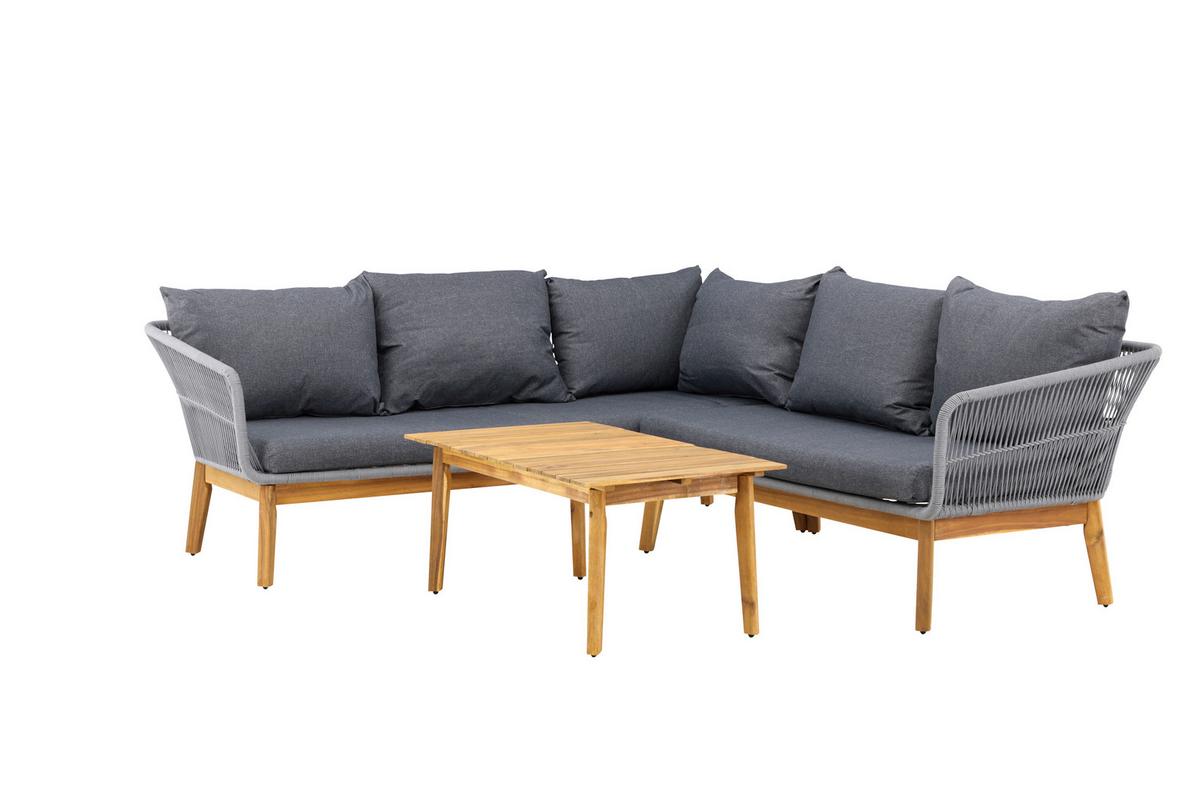 Loungegarnitur Chania ca. 210x160 Dunkelgrau - Dunkelgrau/Grau, KONVENTIONELL, Holz/Kunststoff (210/160cm) - Gardenson