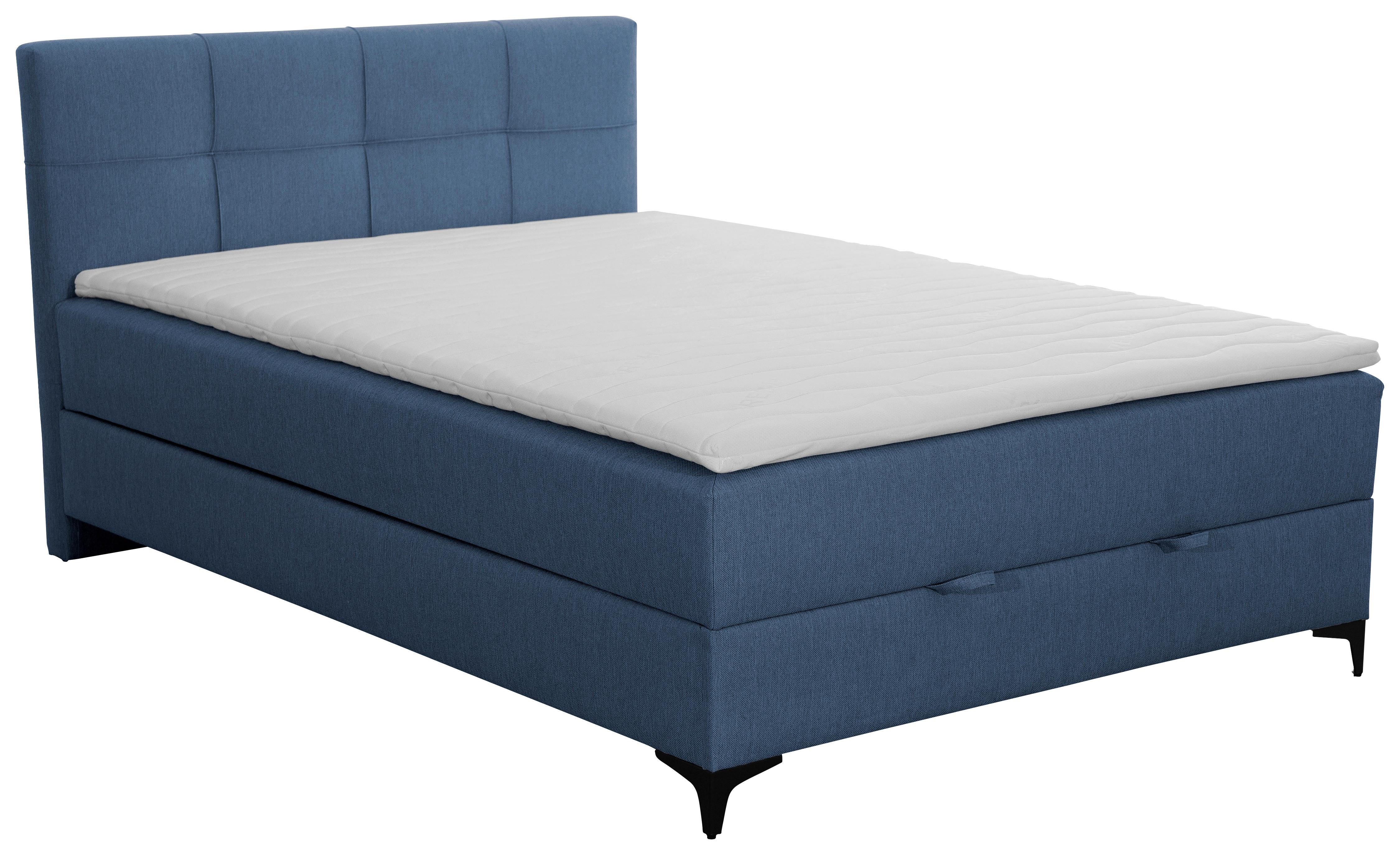 Oblazinjena Postelja Freddie, Modra, 140x200 - modra/črna, Konvencionalno, kovina/tekstil (140/200cm) - Mömax