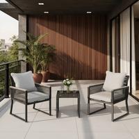 Balkonset Paulina Hellgrau Metall/Outdoorstoff +Abdeckung - Hellgrau/Schwarz, MODERN, Glas/Kunststoff - Bessagi Garden