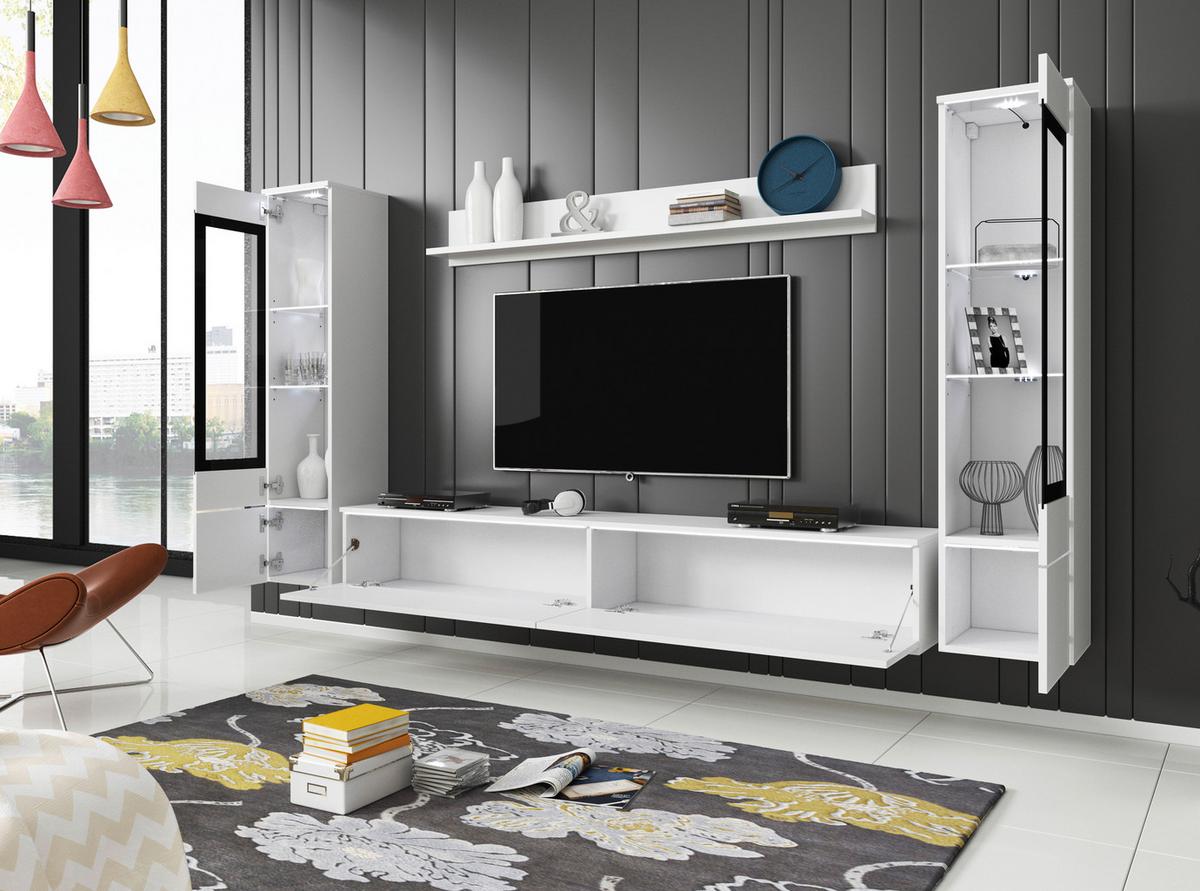 Dnevni Regal Vera, Bela, Visoki Sijaj, 4-Delno, Led - siva/bela, Trendi, umetna masa/steklo (240/130/33cm) - P & B