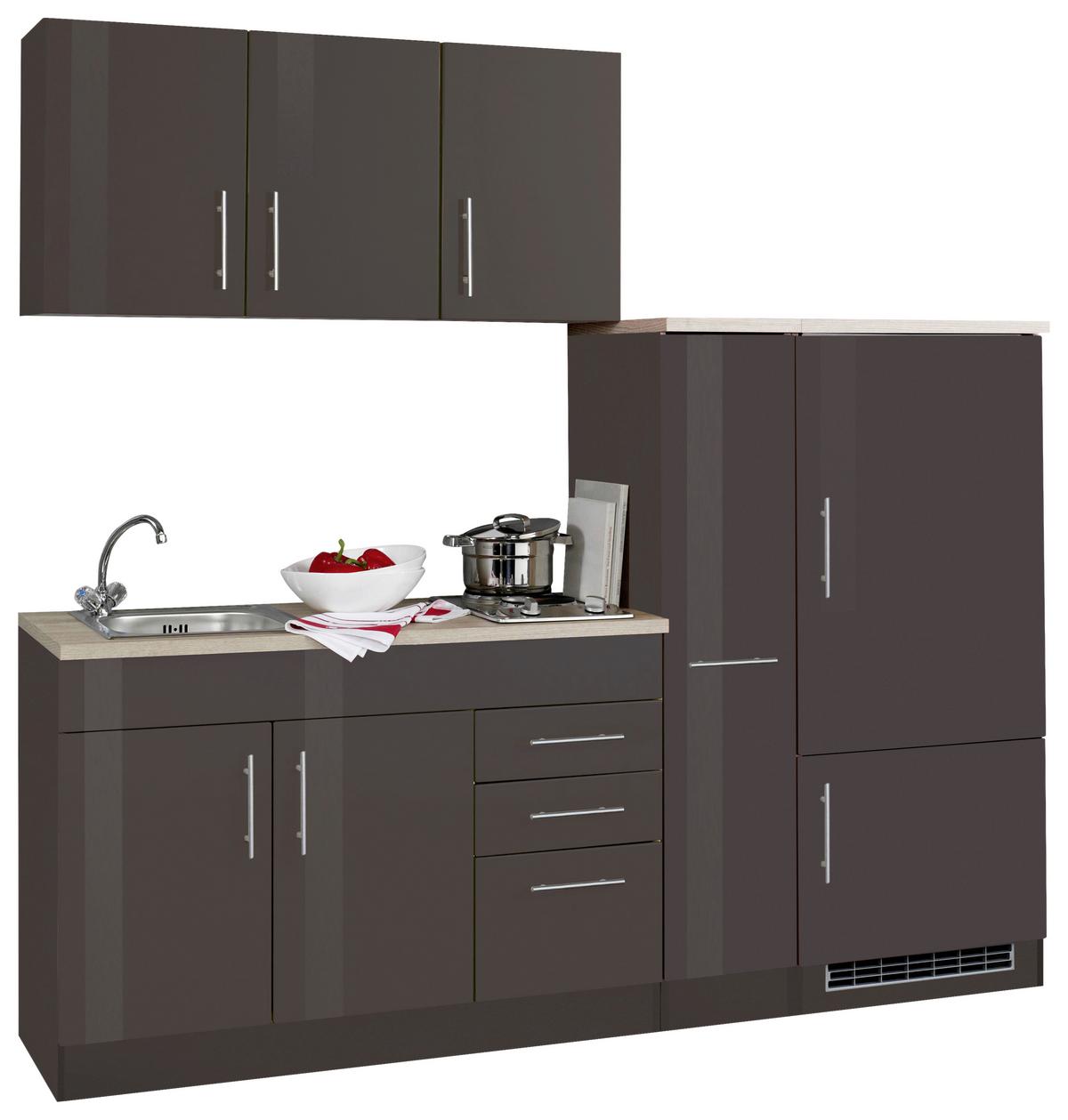 Küchenblock Toronto II m. Geräten Grau Hochglanz - Chromfarben/Grau Hochglanz, MODERN, Holzwerkstoff/Metall (210cm) - Held