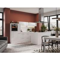 Inselküche Premium Weiß matt m. Geräten B: ca. 310 cm - Weiß Hochglanz/Alufarben, MODERN, Naturmaterialien/Holzwerkstoff (310/160cm) - Respekta