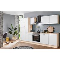 Menke Küchenblock Classic Weiß/Eiche ca. 300 cm - Silberfarben/Weiß, KONVENTIONELL, Holzwerkstoff/Kunststoff (300cm) - Menke