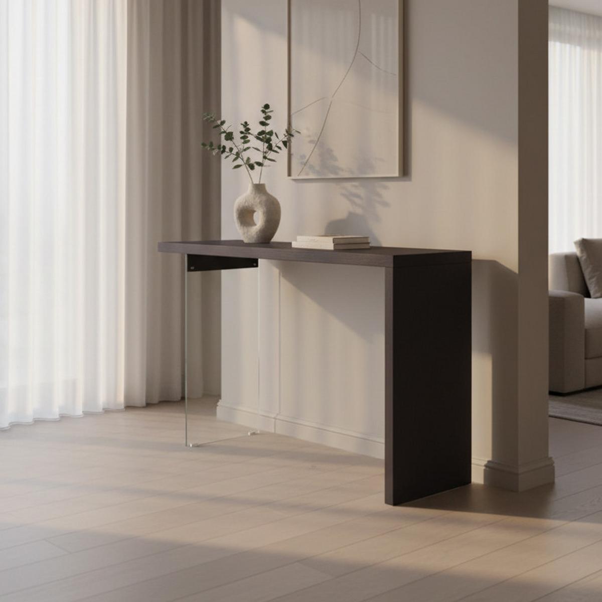 Konsolentisch Milan Schwarz Glas/Holz - Klar/Eichefarben, MODERN, Glas/Holz (120/80/40cm) - Bessagi Home